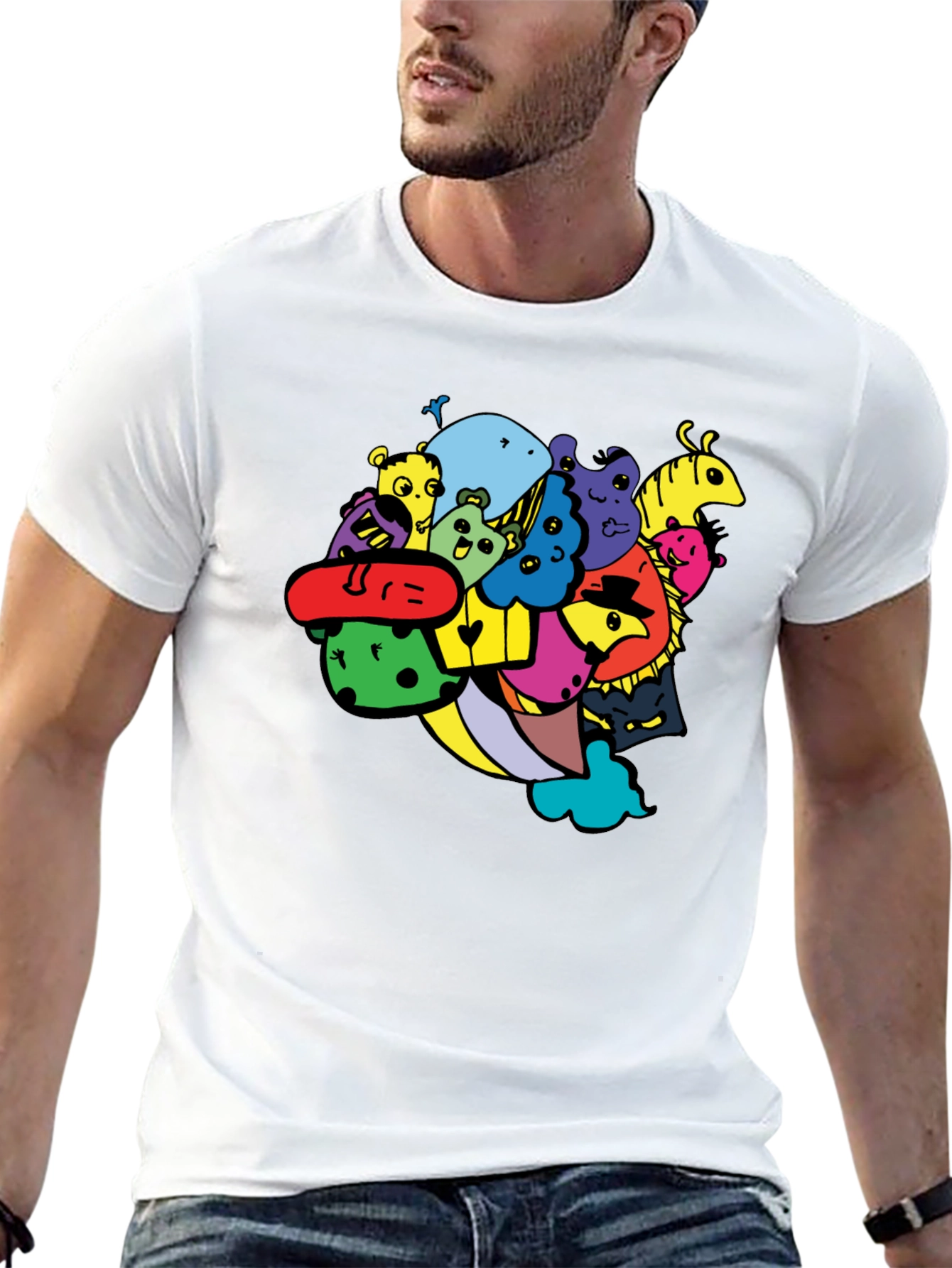 Fun Cartoon Doodle Graphic Black T-Shirt