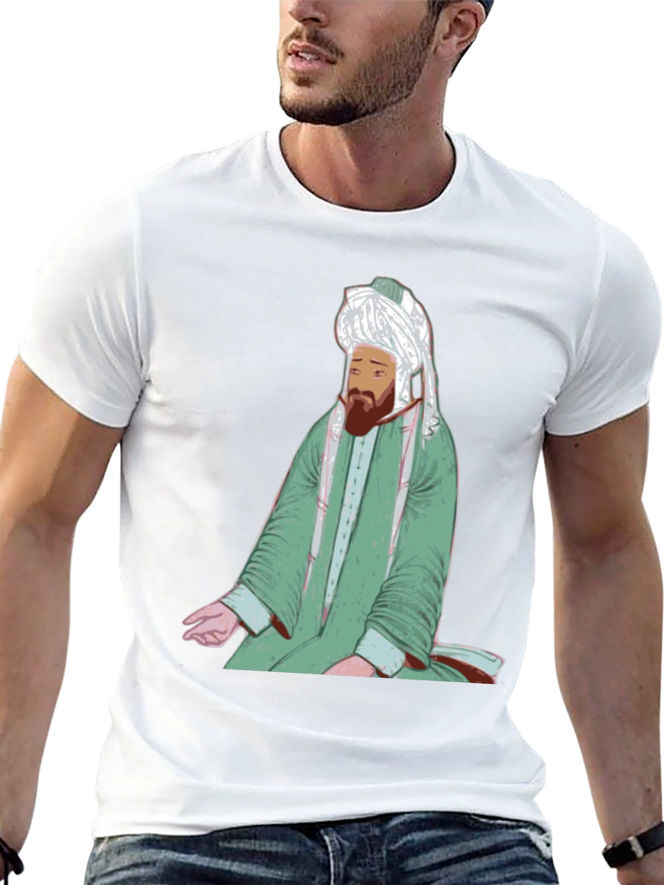 Rumi Portrait Black T-Shirt - Sufi Inspired Design