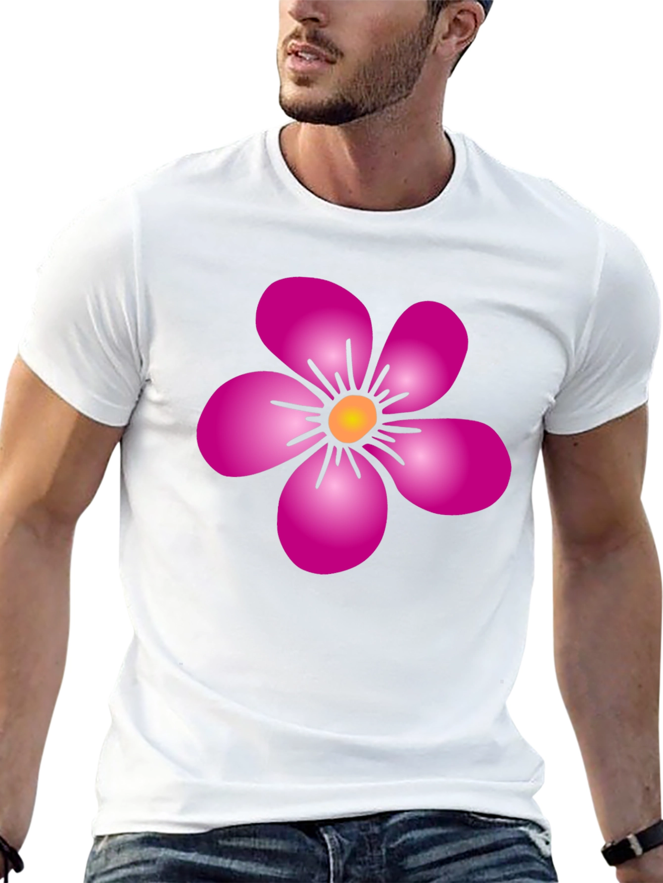 Pink Flower Graphic Black T-Shirt