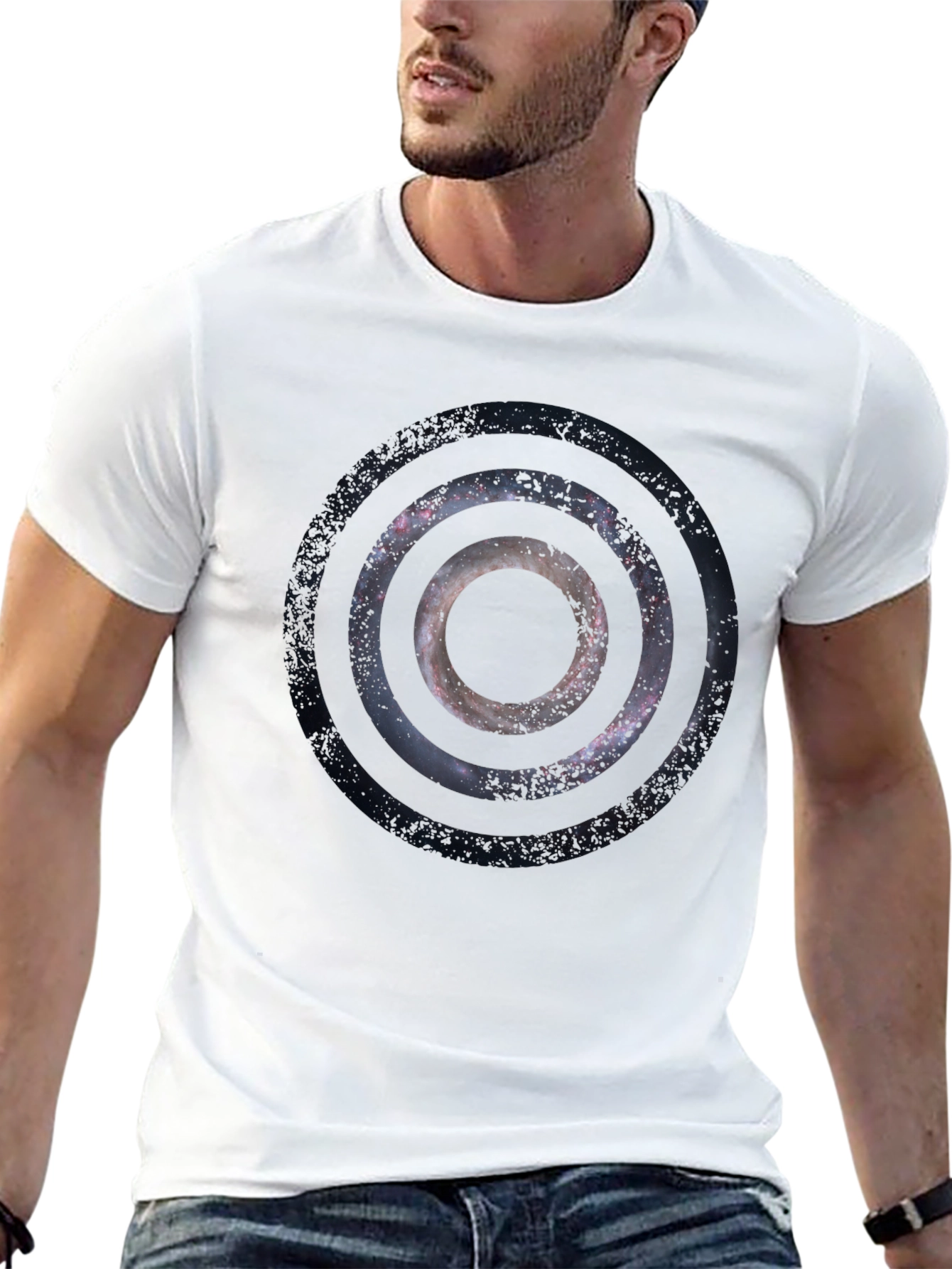 Abstract Galaxy Circle Graphic Tee - Black