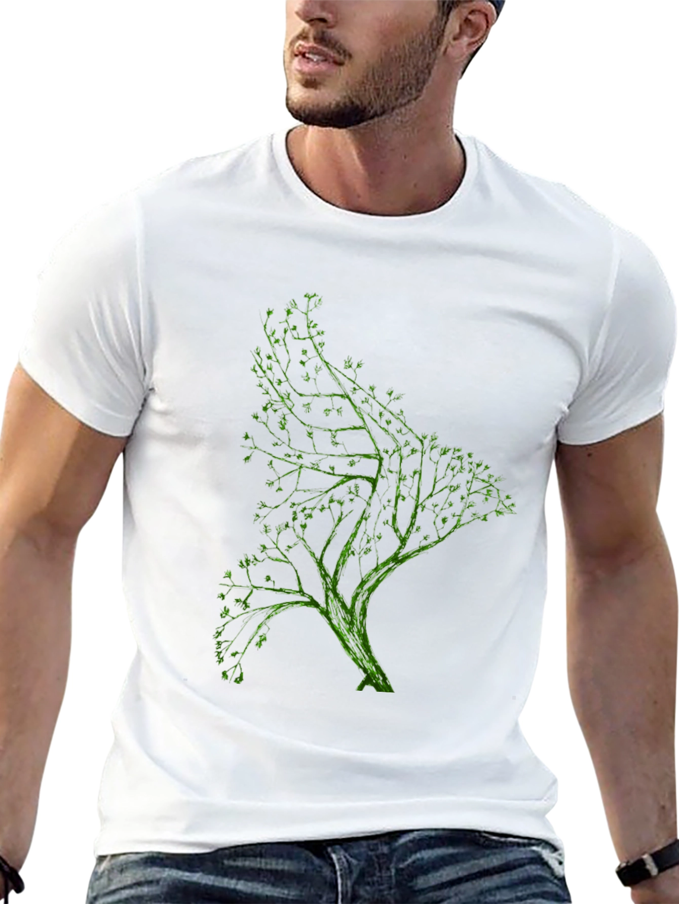 Green Tree Graphic Black T-Shirt