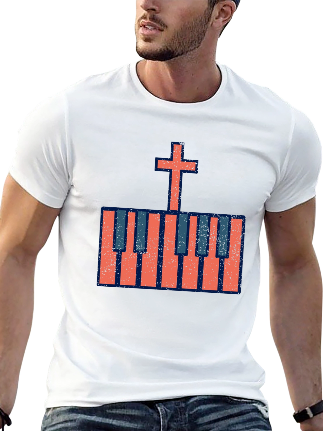 Cross Piano Keys Graphic Tee - Christian Music T-Shirt