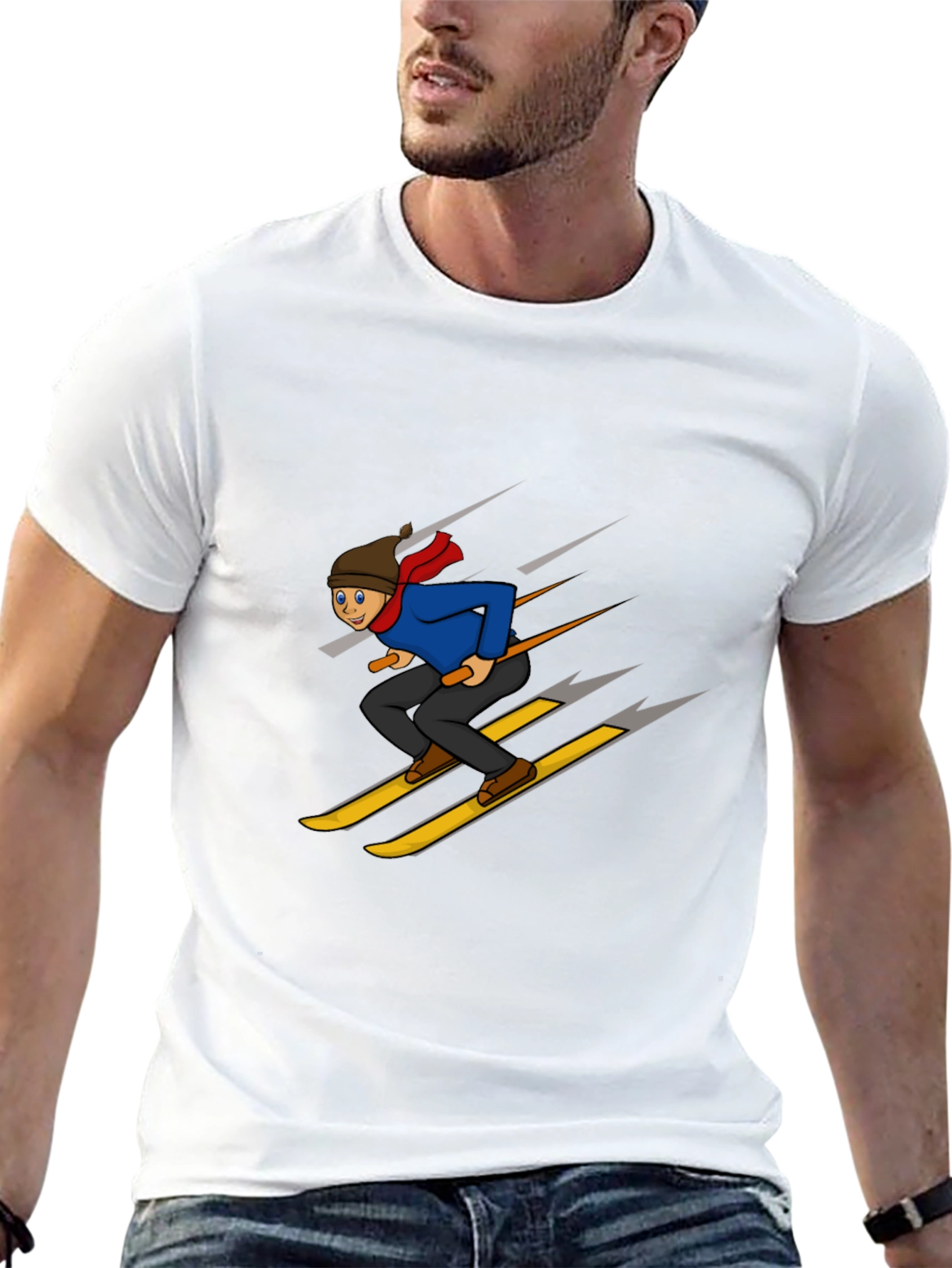 Cartoon Skier Graphic T-Shirt
