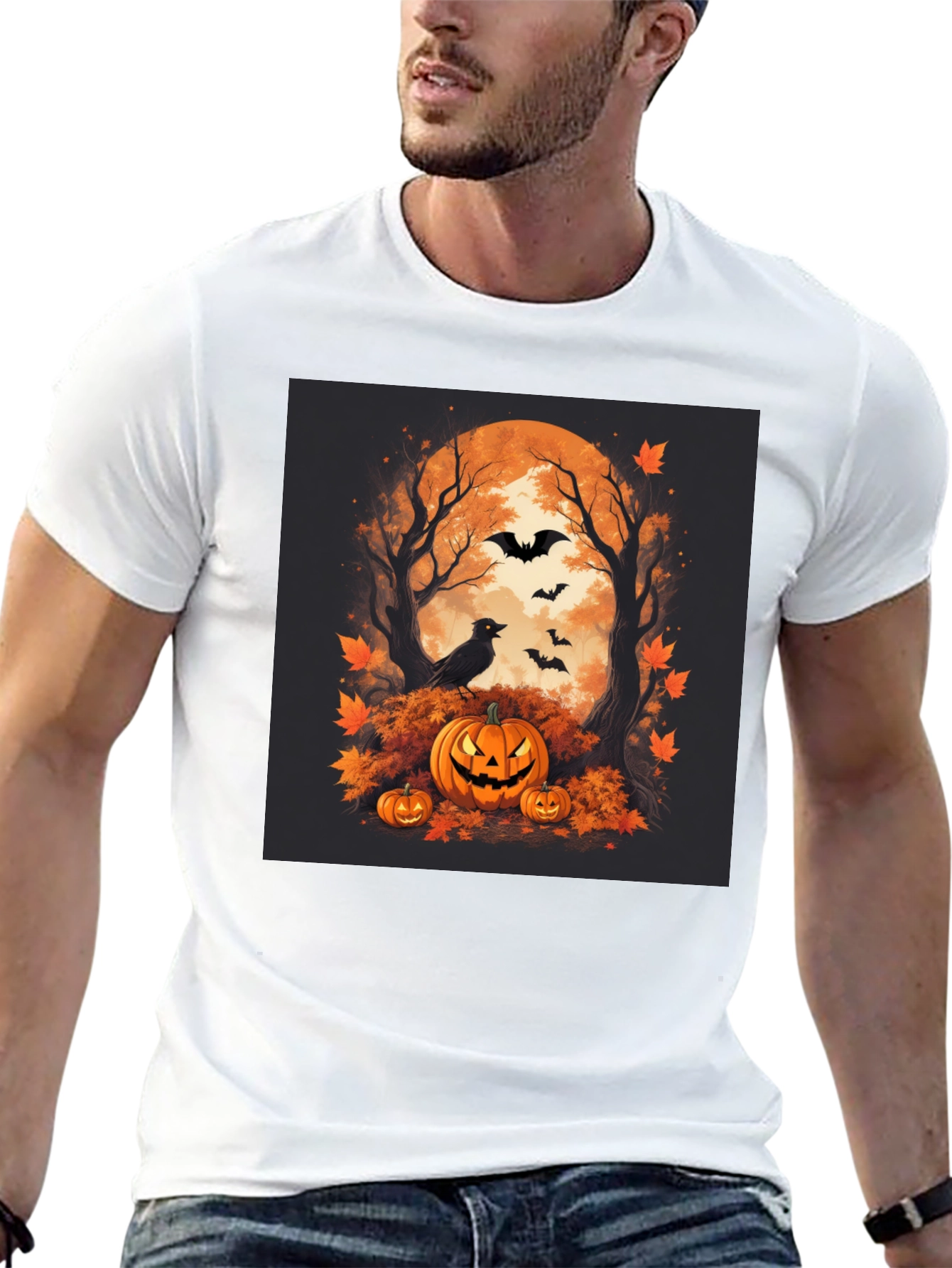 Halloween Pumpkin & Bats Graphic Tee