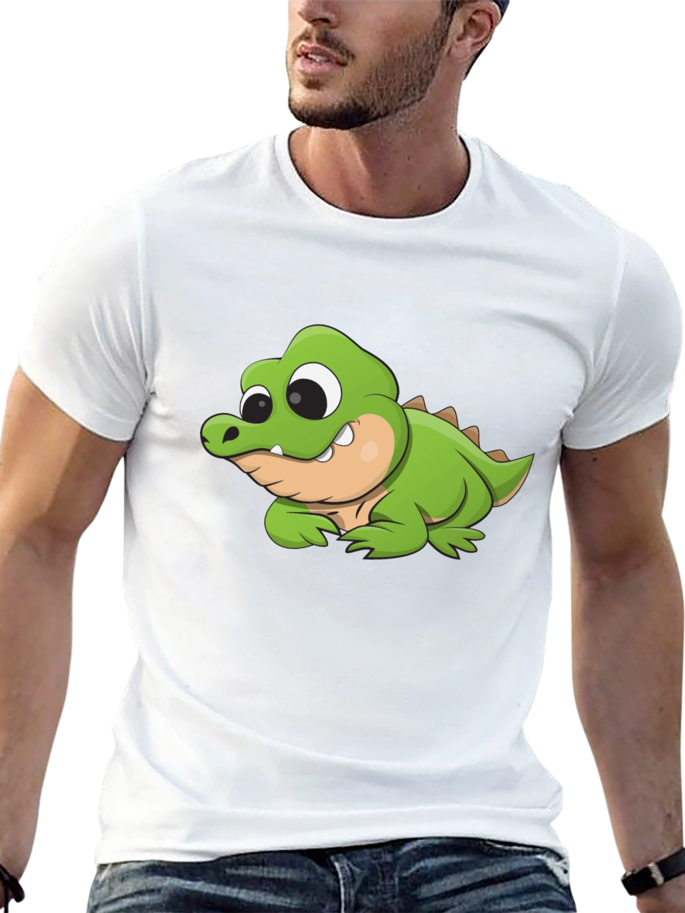 Cartoon Crocodile Graphic Black T-Shirt