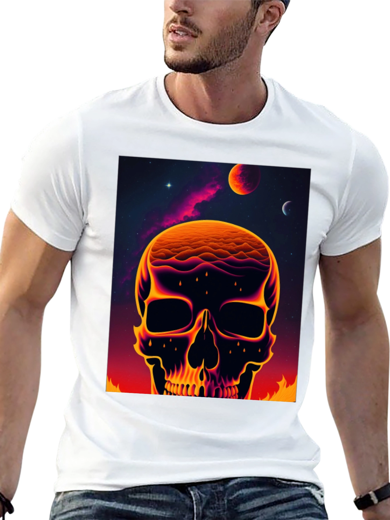 Cosmic Skull Graphic Tee - Bold Outer Space Design