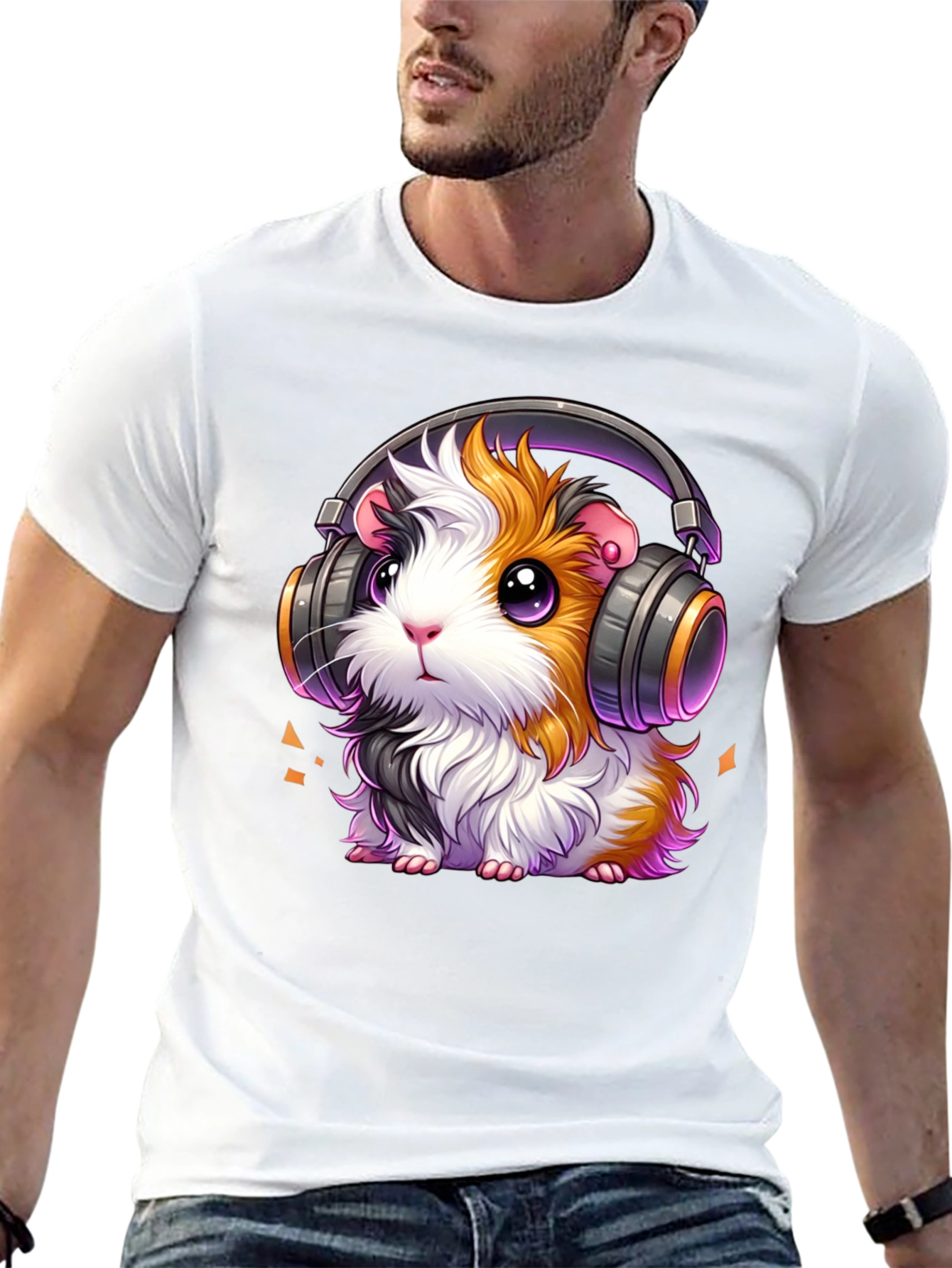 Guinea Pig Headphones Black T-Shirt