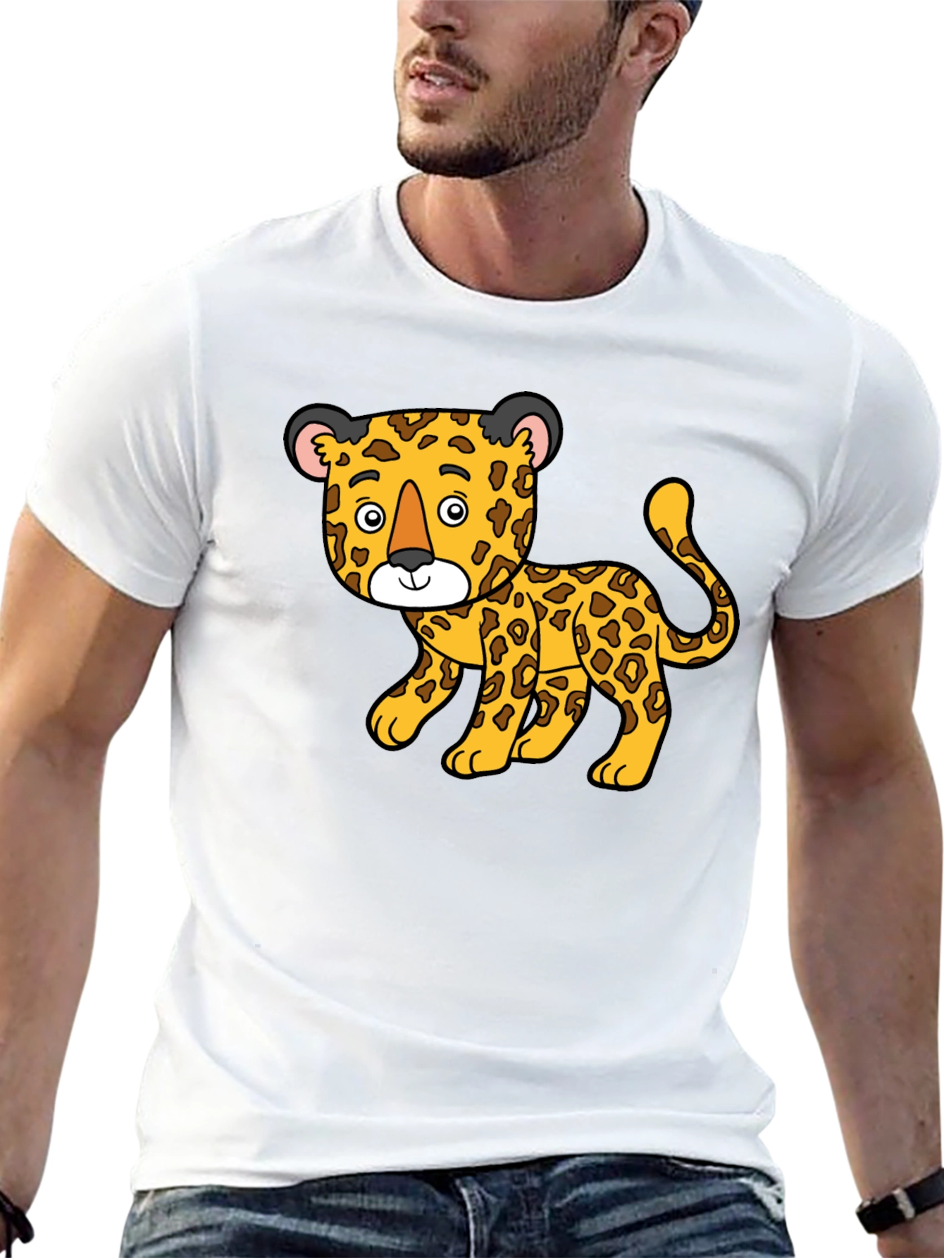 Cartoon Leopard Print Black T-Shirt