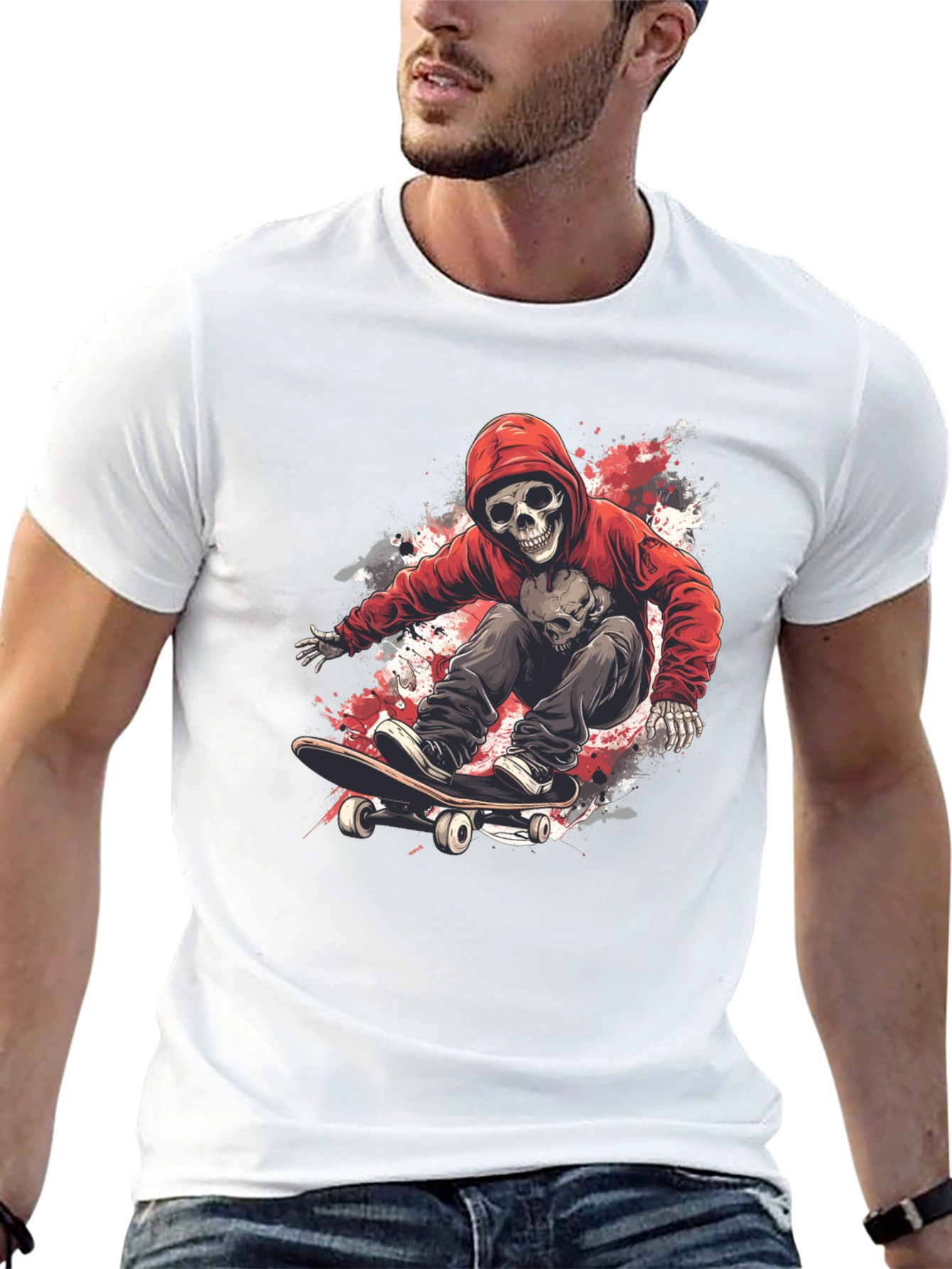 Skateboarding Skeleton Graphic Tee - Cool Design