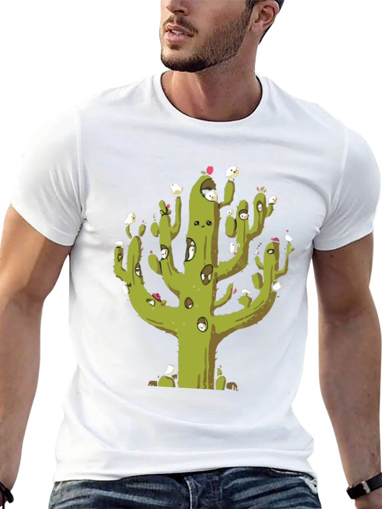 Cactus T-Shirt with Bird Friends