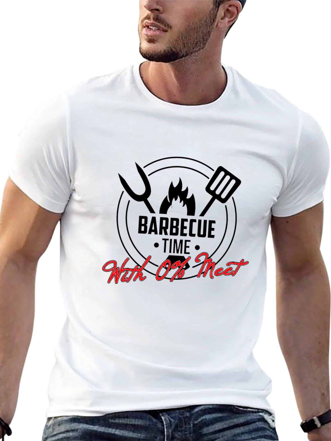 Funny Barbecue Time With 0% Meat Graphic T-Shirt
