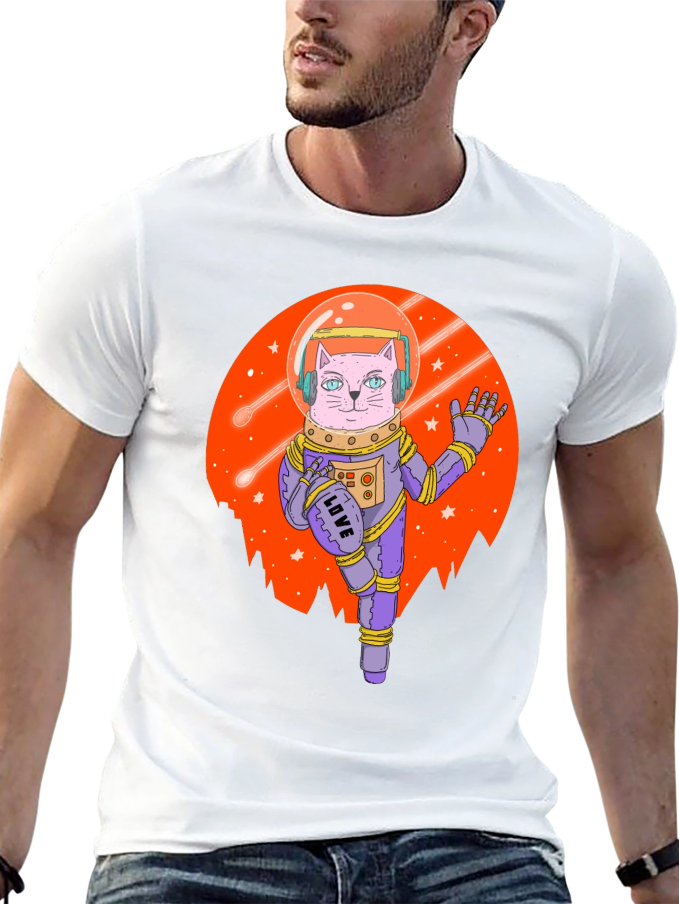Astronaut Cat Graphic Tee - Black T-Shirt