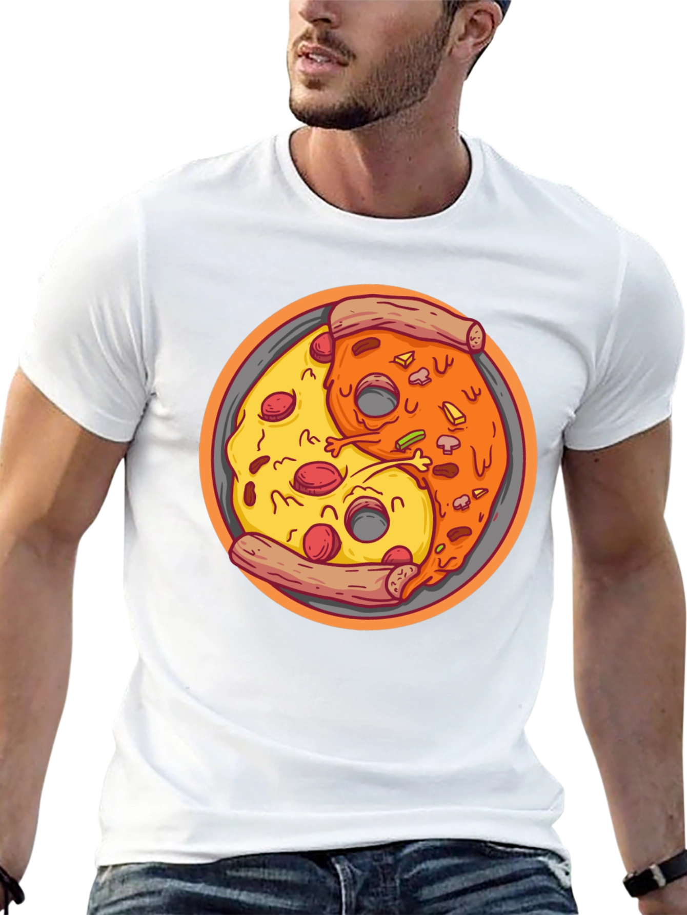 Yin Yang Pizza Graphic Tee - Unisex Black T-Shirt