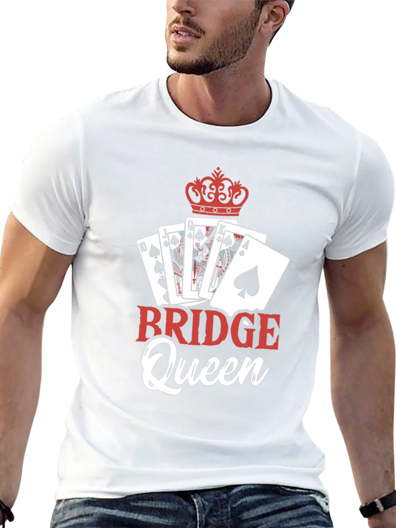 Bridge Queen T-Shirt: Playing Cards & Crown Design