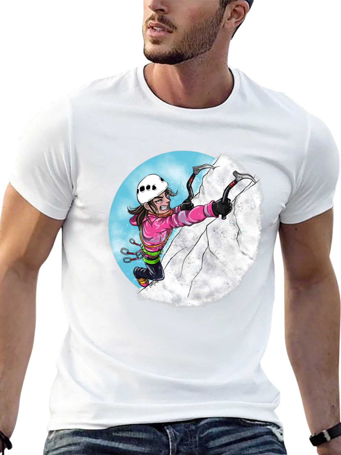 Climbing Cartoon Graphic Tee - Black