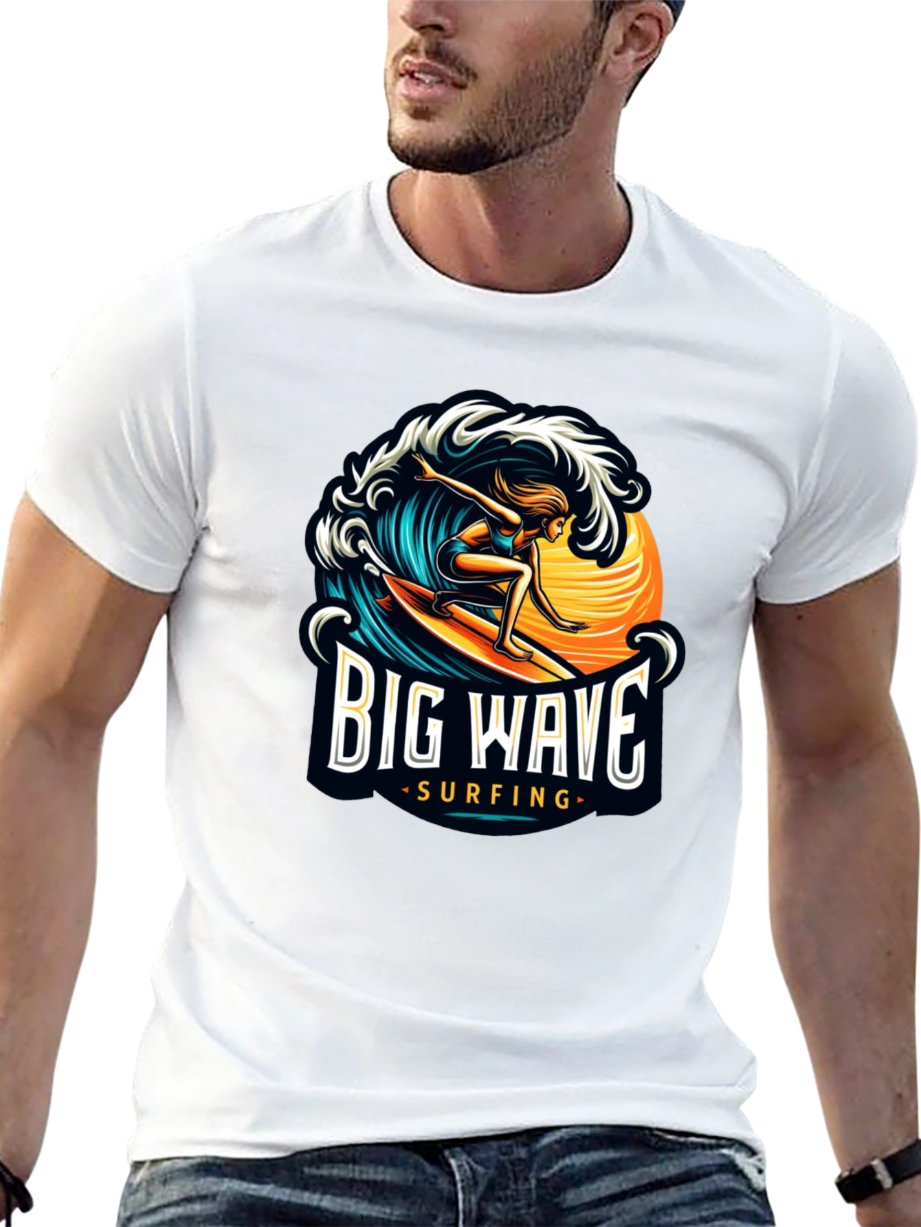 Big Wave Surfing Black T-Shirt