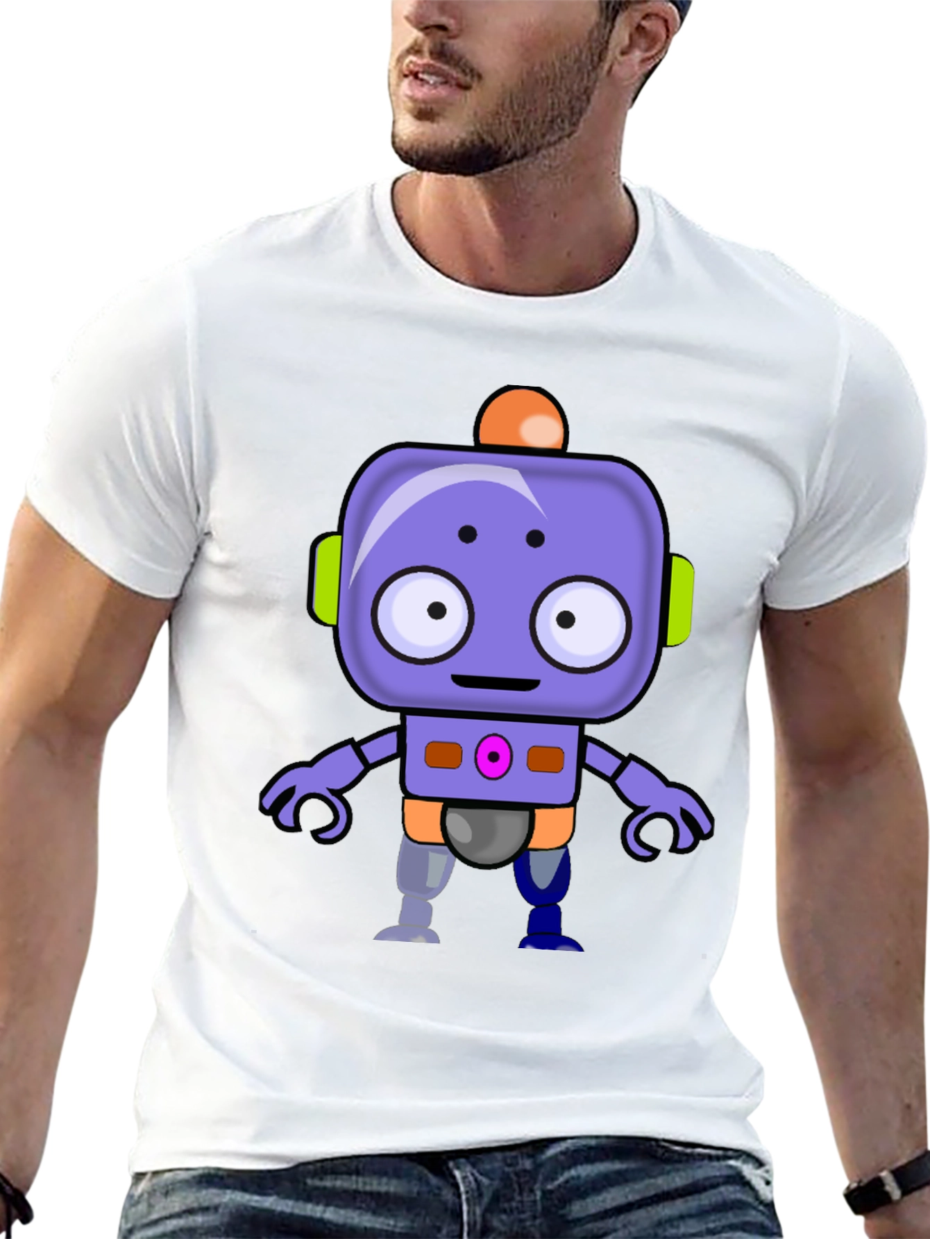 Cute Robot Graphic T-Shirt - Black Crew Neck Tee