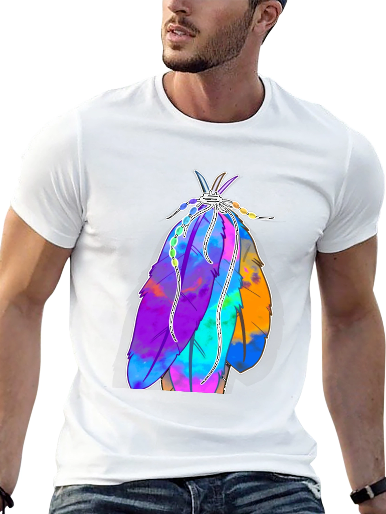 Vibrant Feather Graphic Tee - Casual Style