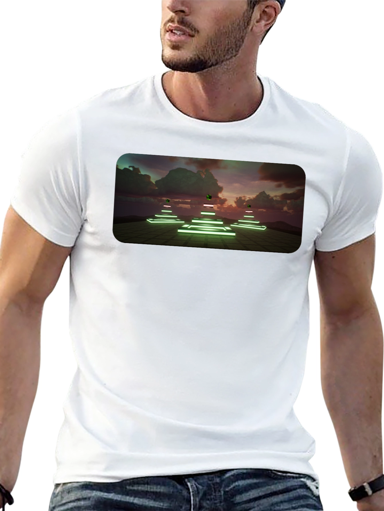 Neon Pyramid Graphic Tee - Unique Black T-Shirt