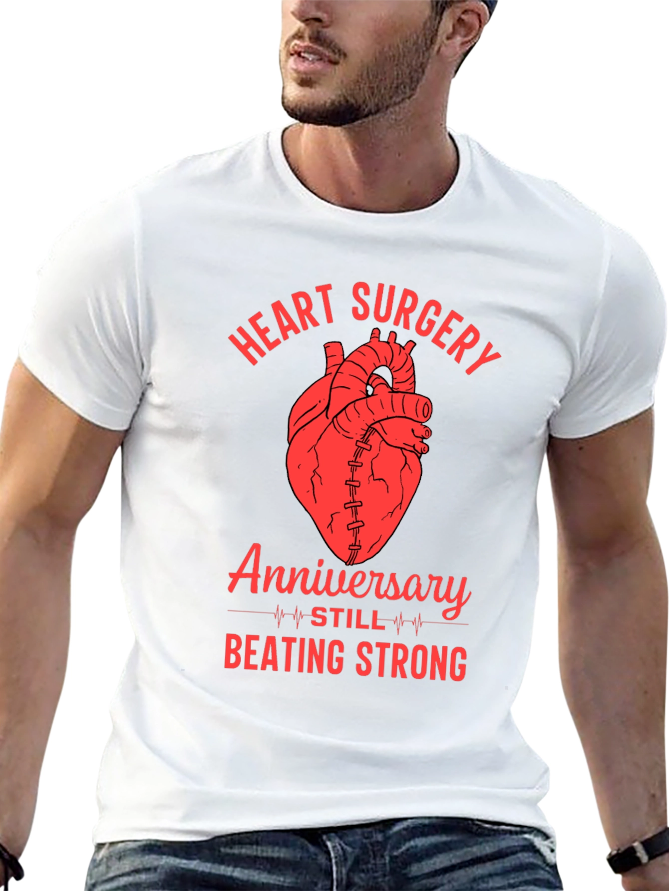 Heart Surgery Anniversary Beating Strong Graphic Tee