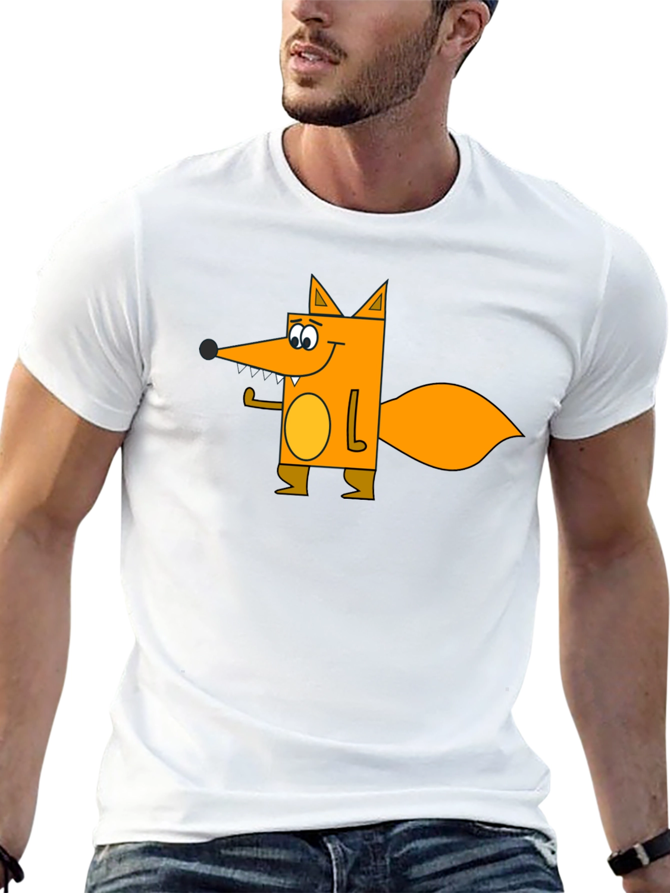 Cartoon Fox Graphic Tee - Black Casual Shirt