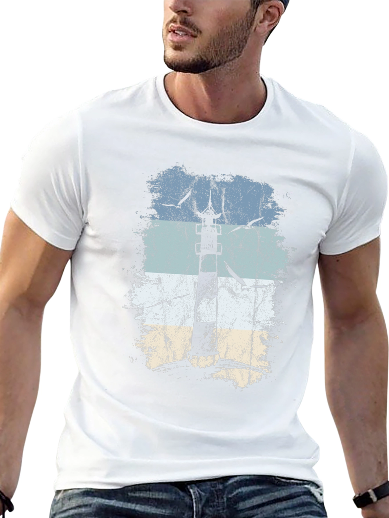 Lighthouse Graphic Black T-Shirt - Coastal Design