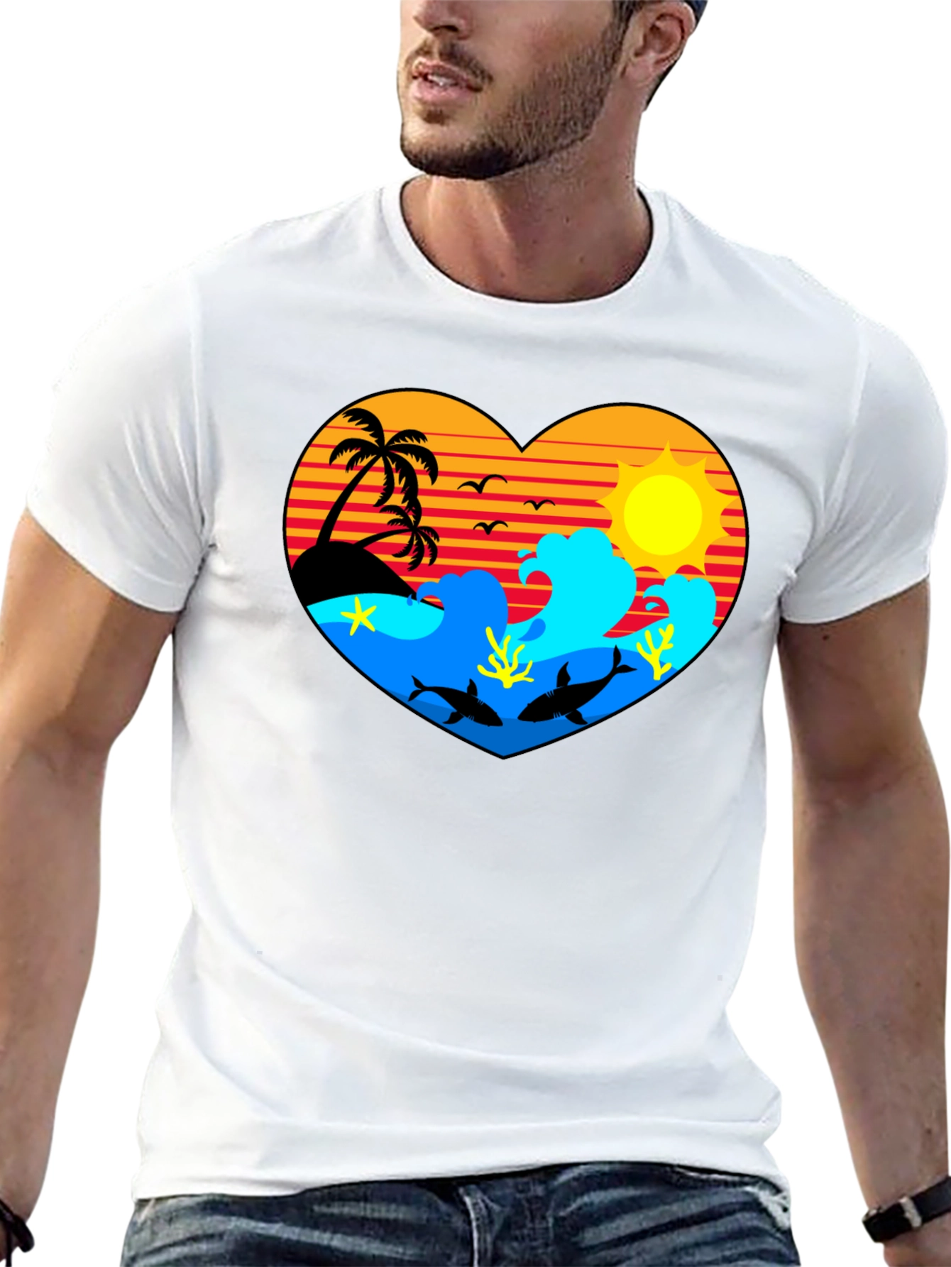 Tropical Heart Design Black T-Shirt