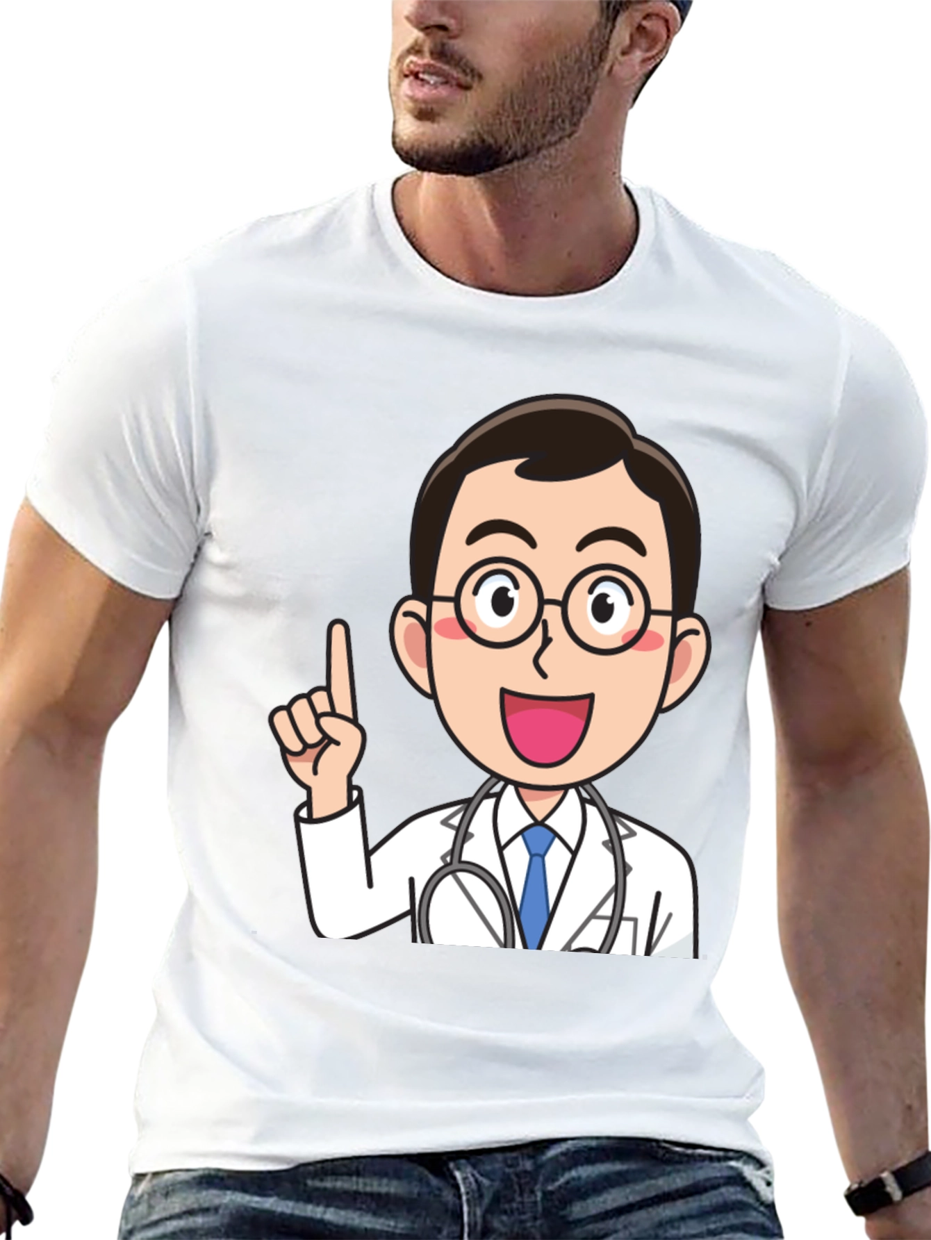 Doctor Cartoon Graphic Black T-Shirt
