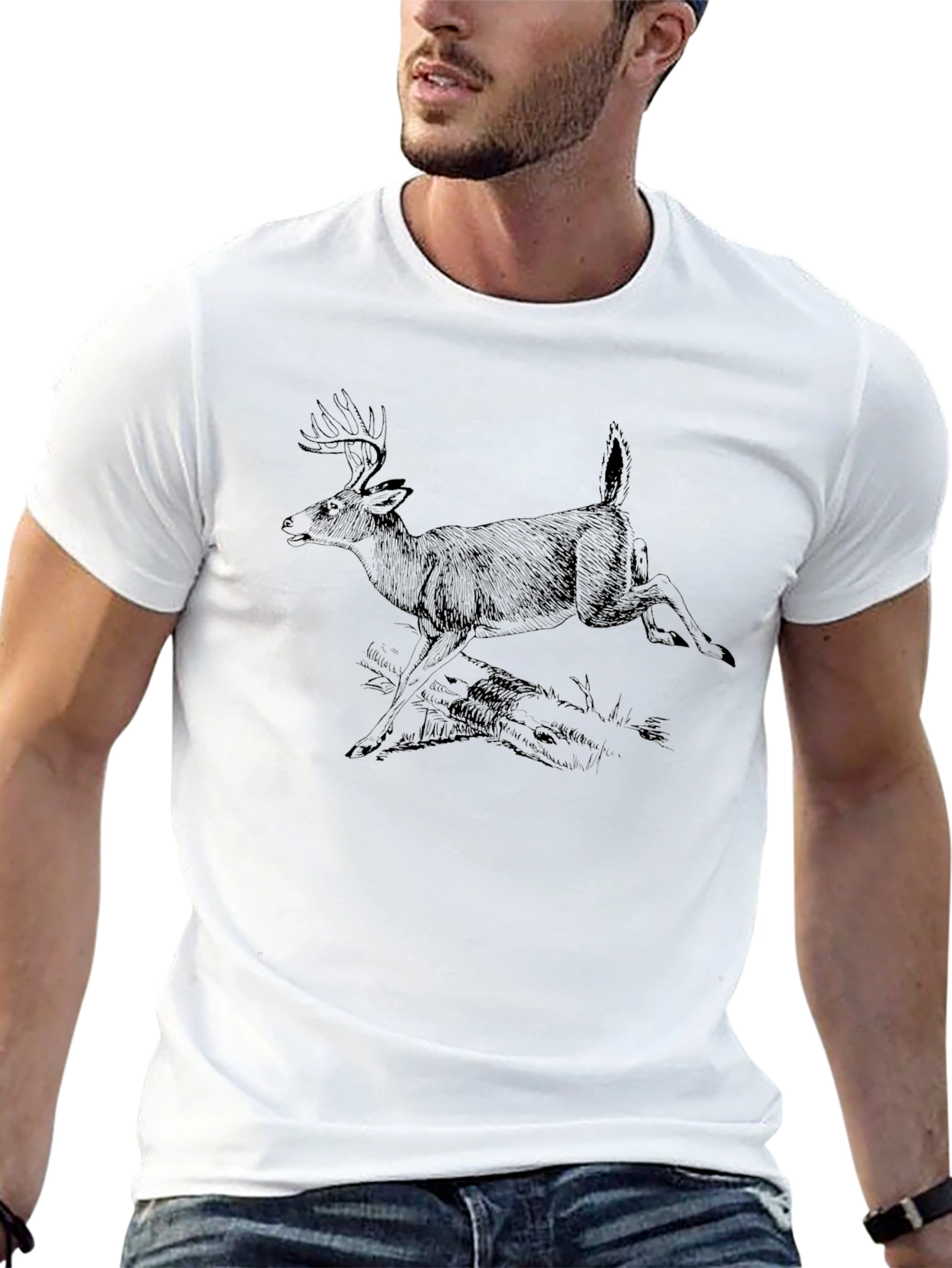 Deer Graphic Tee - Black Cotton T-Shirt