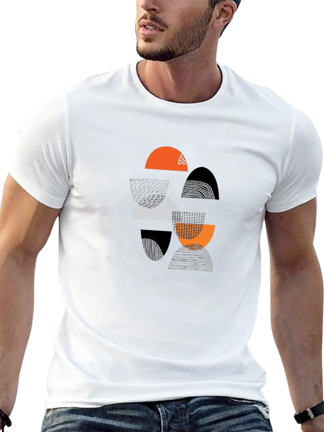Geometric Print Black T-Shirt - Modern Casual Wear