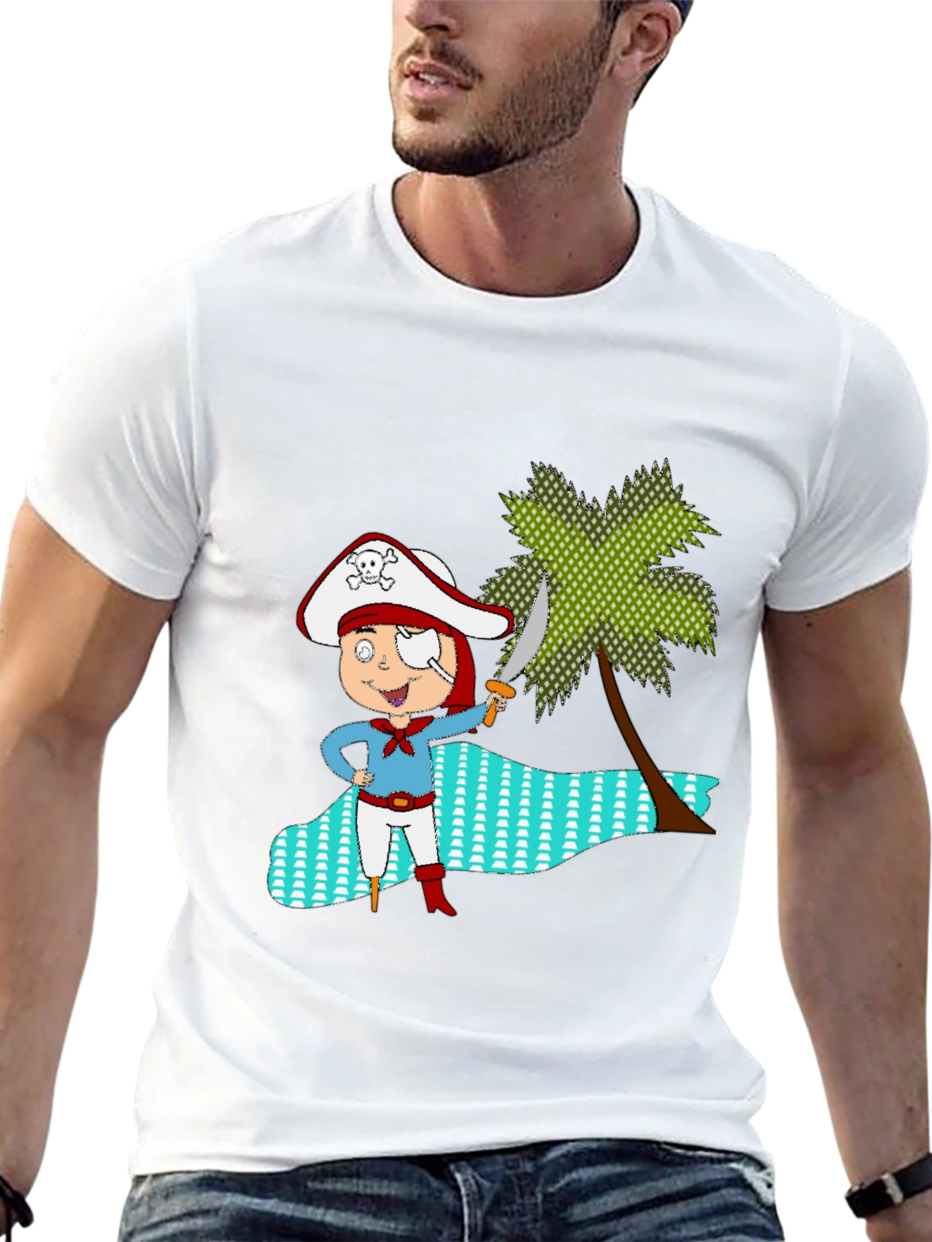 Pirate Cartoon Black T-Shirt