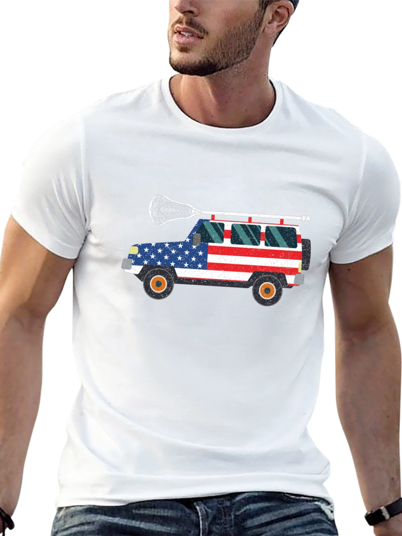 USA Flag Lacrosse Jeep T-Shirt