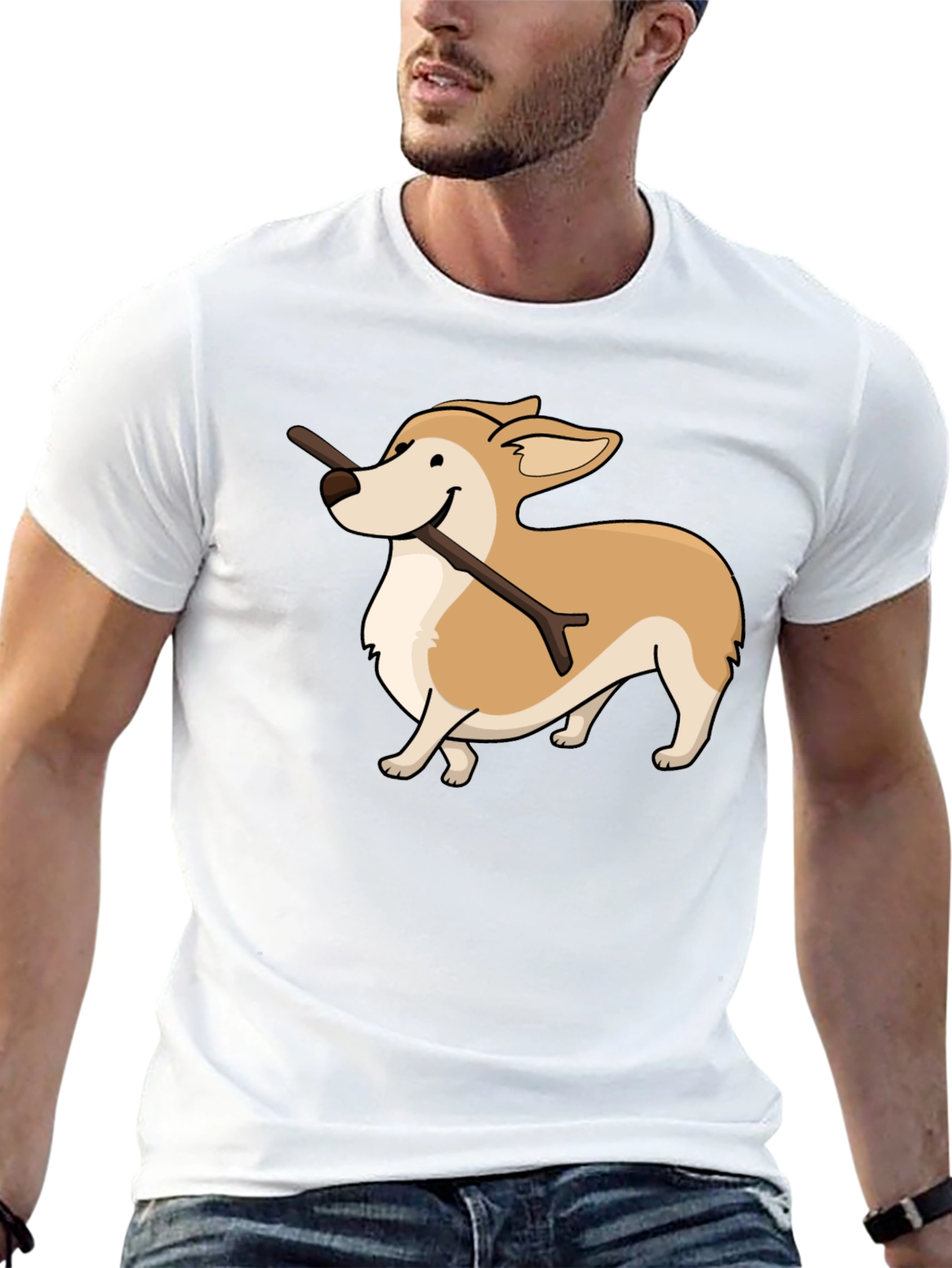 Corgi With Stick Graphic T-Shirt