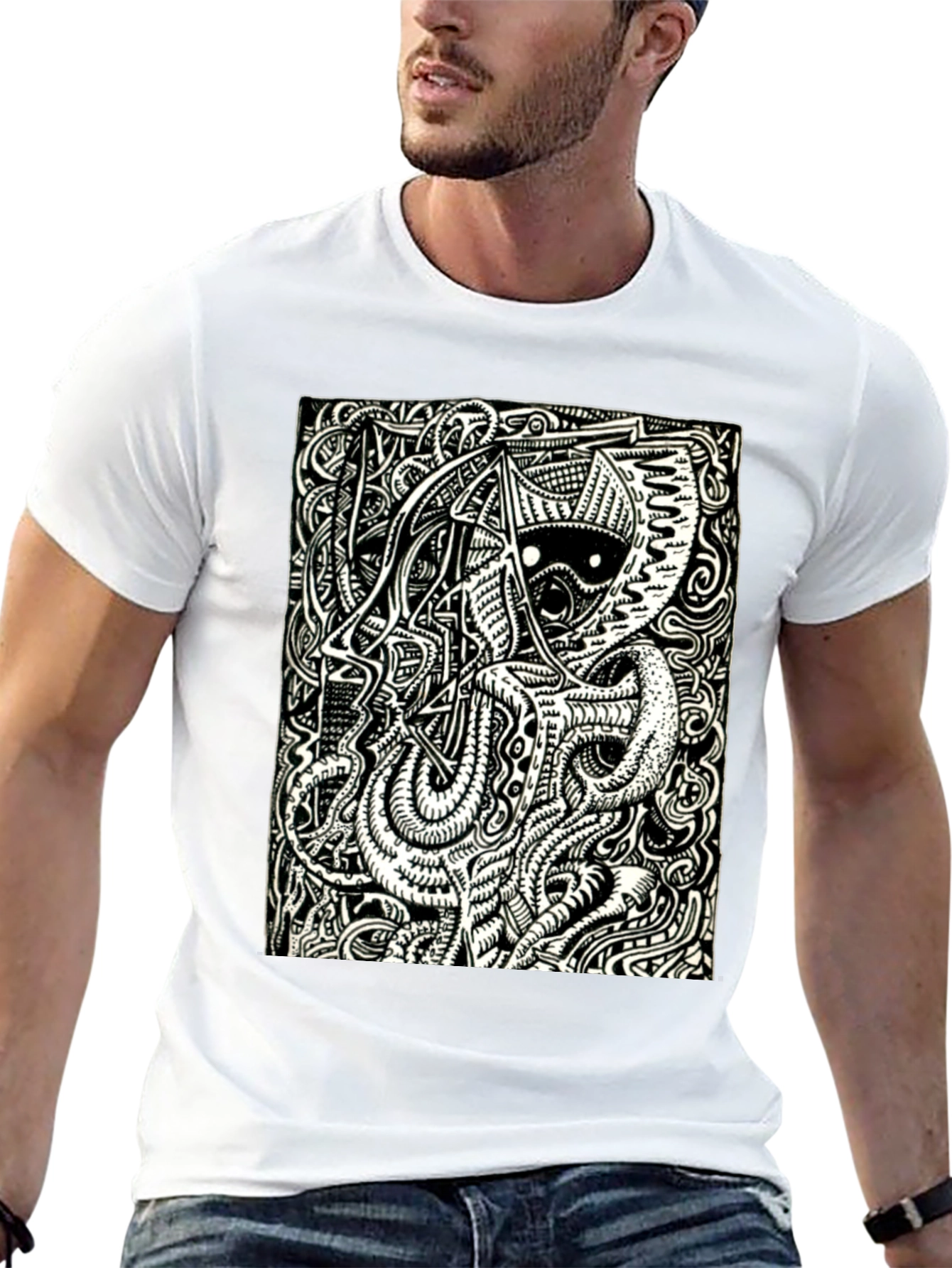 Abstract Graphic Print T-Shirt - Black