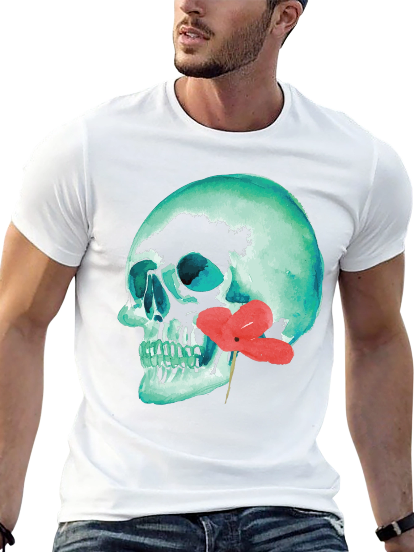 Skull & Flower Graphic Tee - Unique Design