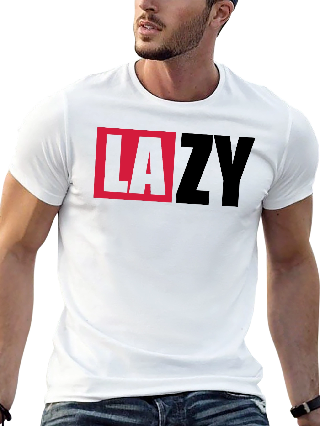 LAZY Graphic Print Crewneck T-Shirt