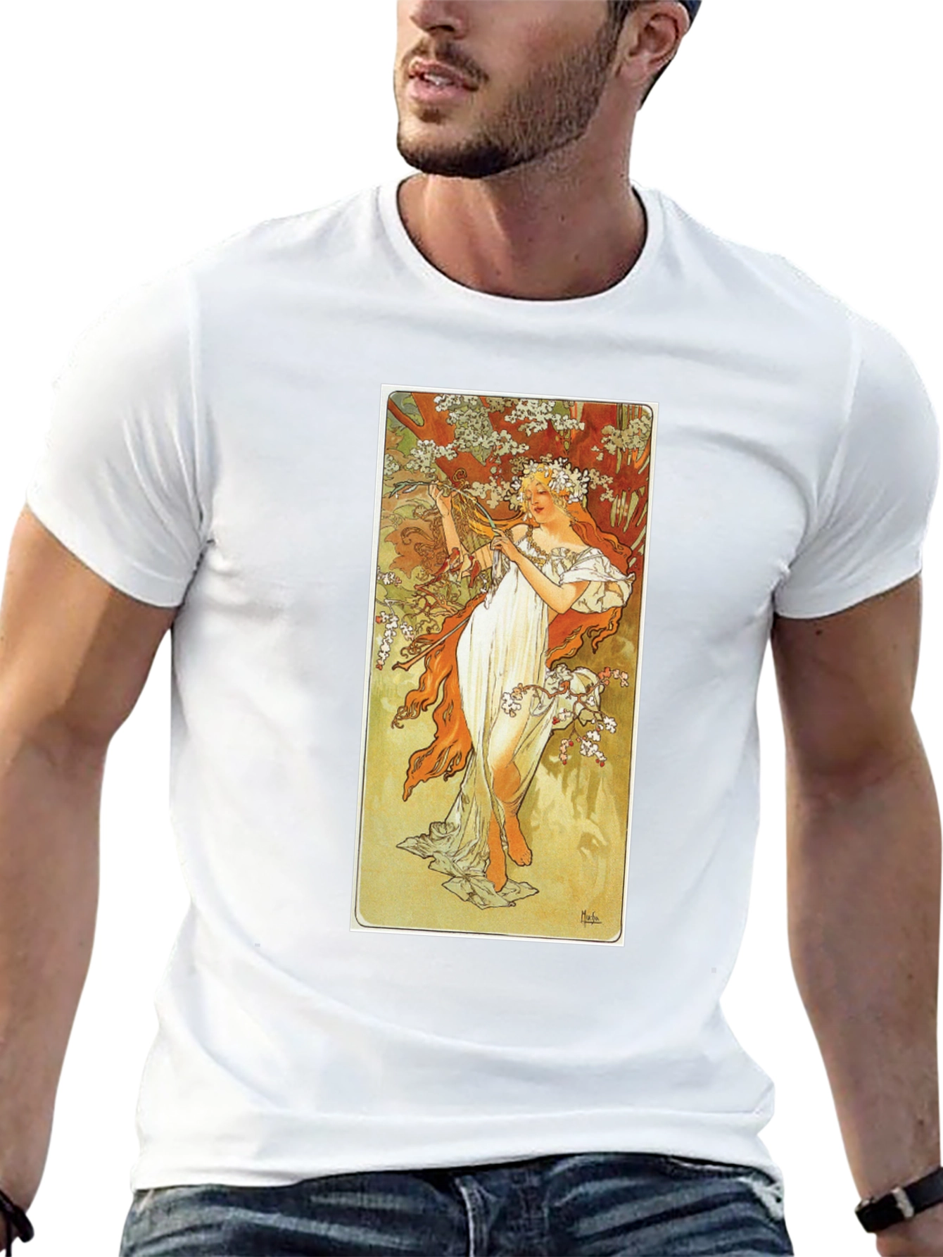 Art Nouveau Lady Print Black T-Shirt