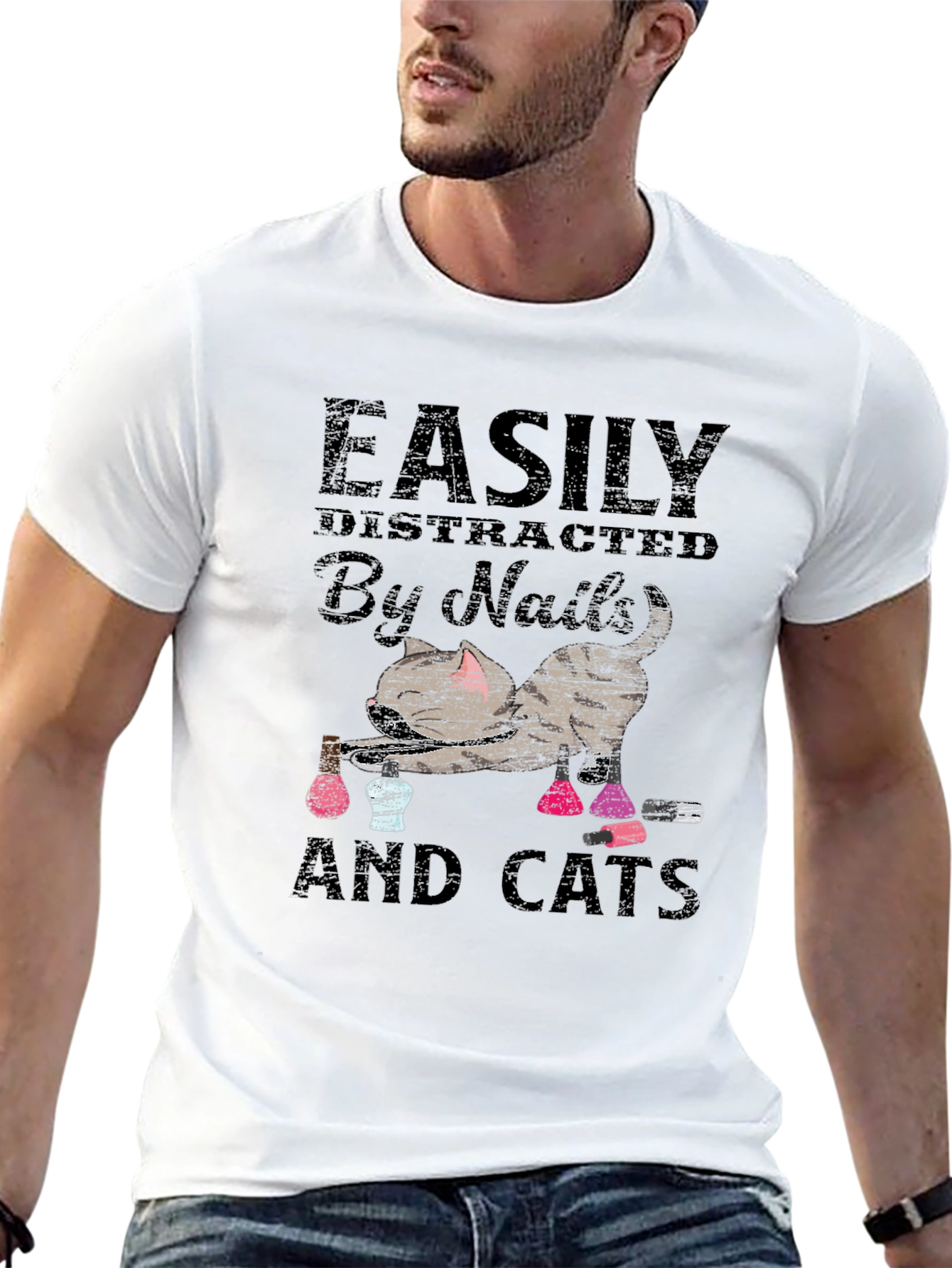 Easily Distracted By Nails & Cats Graphic Tee