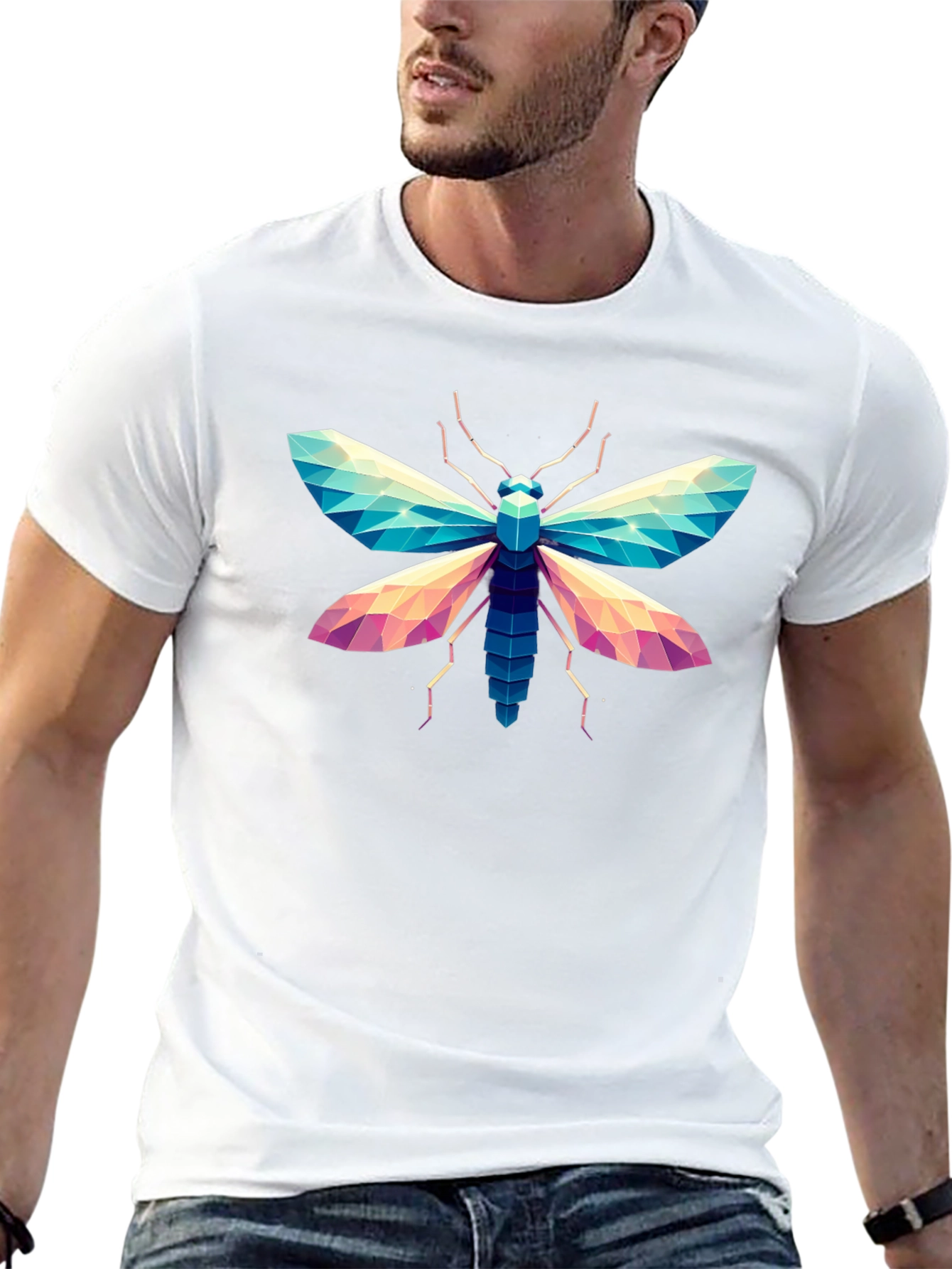 Geometric Moth Graphic T-Shirt - Stylish Insect Tee