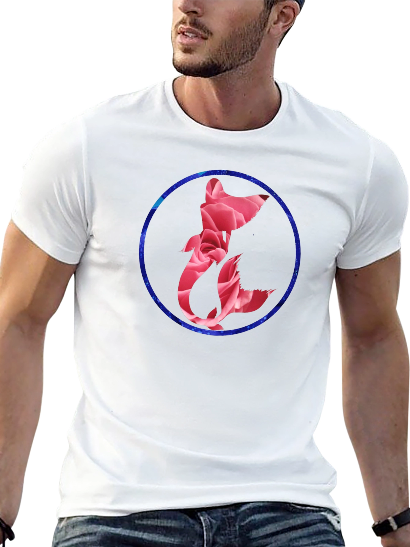 Floral Fox Graphic Tee - Mens Black T-Shirt