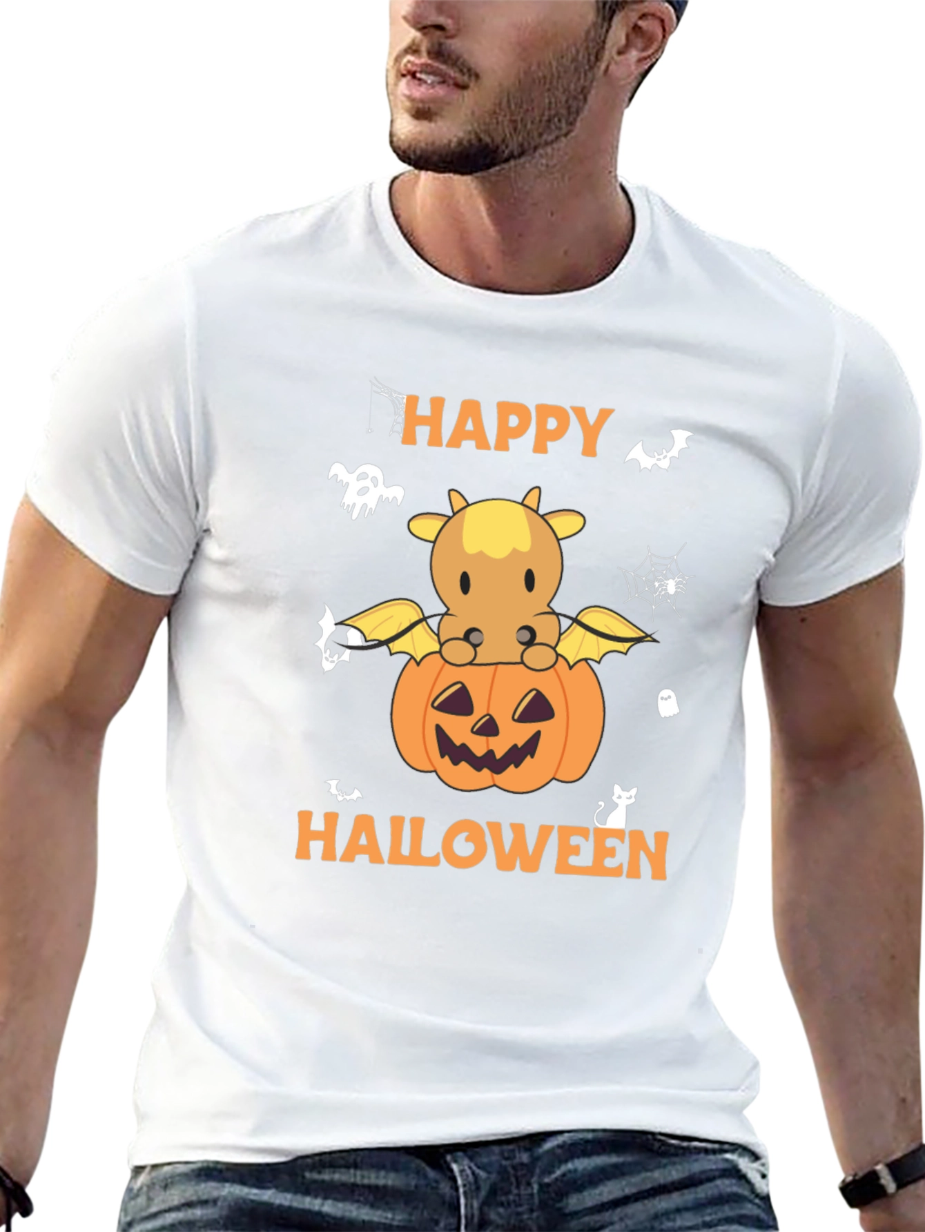 Happy Halloween Cow Pumpkin Graphic T-Shirt