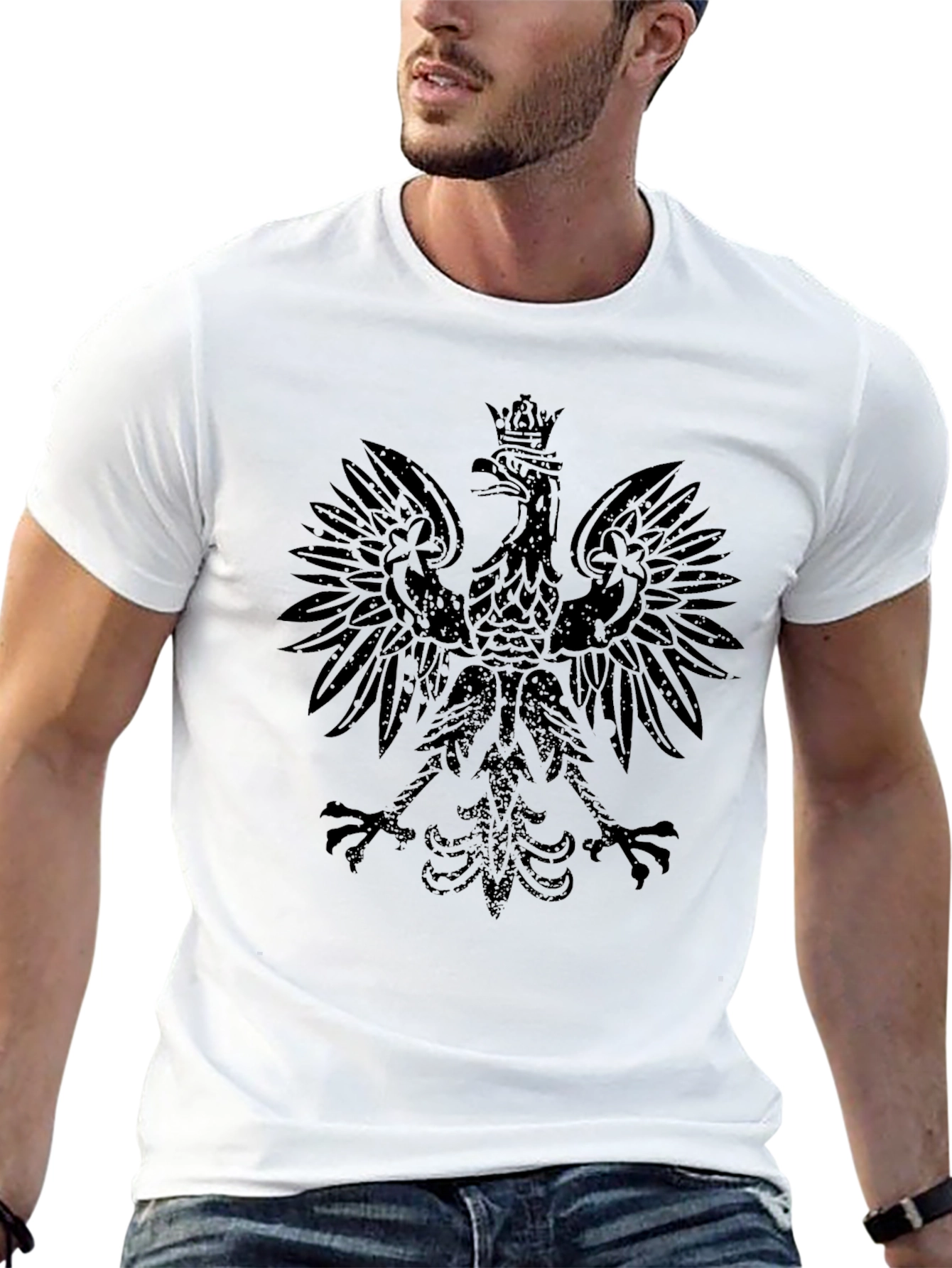 Black Tee with Crowned Eagle Graphic