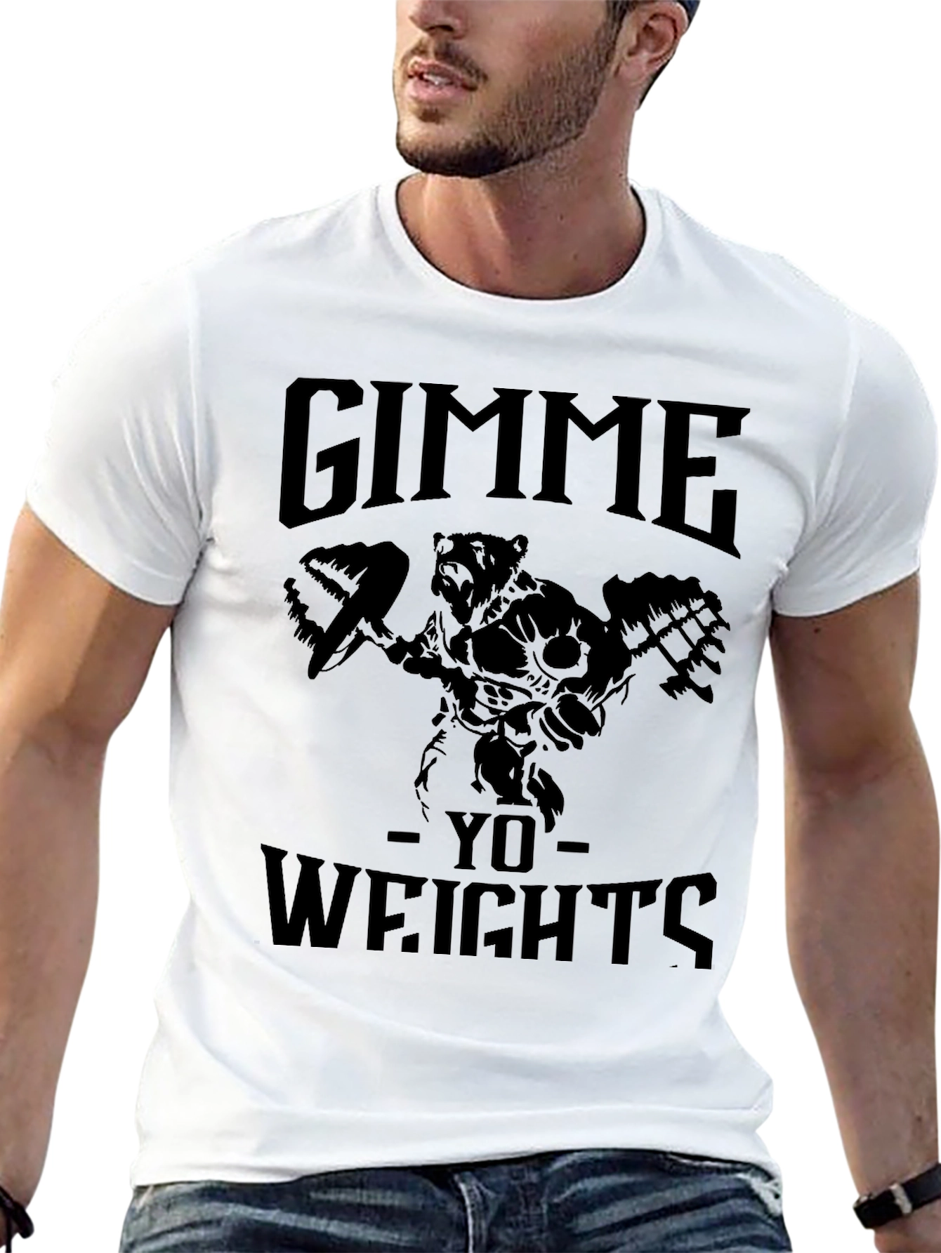 Gimme Yo Weights Bear Graphic Tee - Black