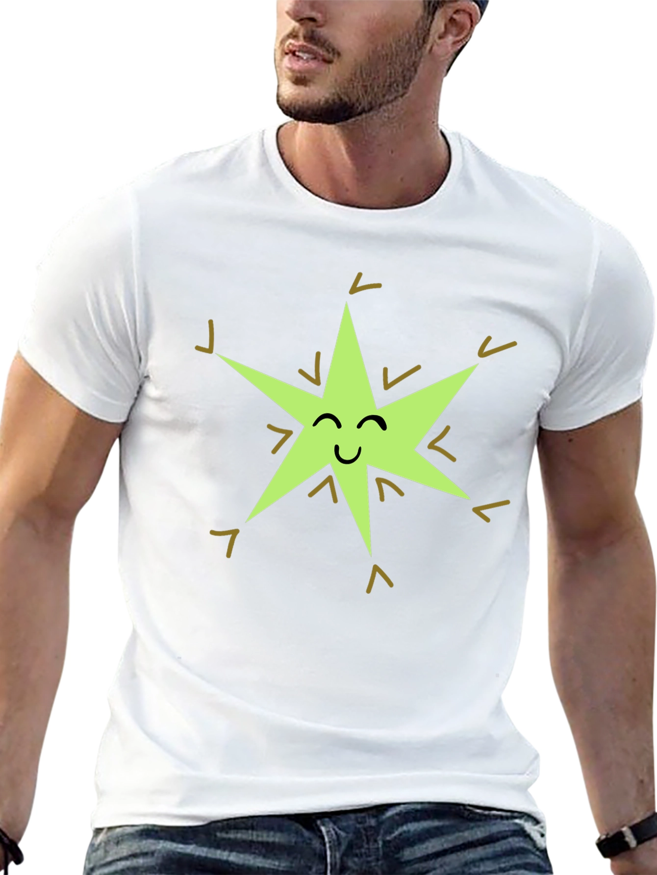 Happy Star Graphic Tee - Black Cotton Blend