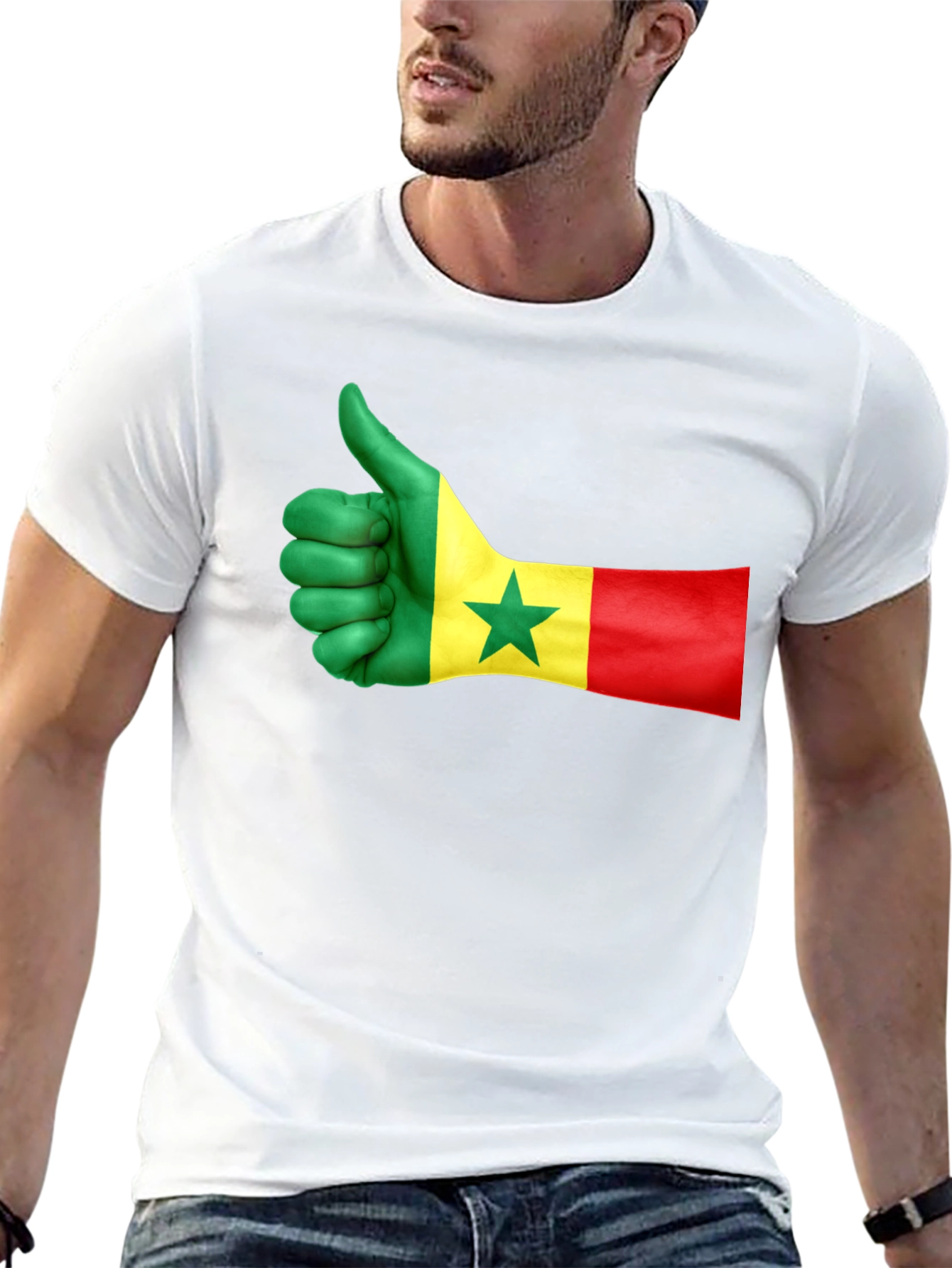 Senegal Flag Thumbs Up Graphic Tee - Black