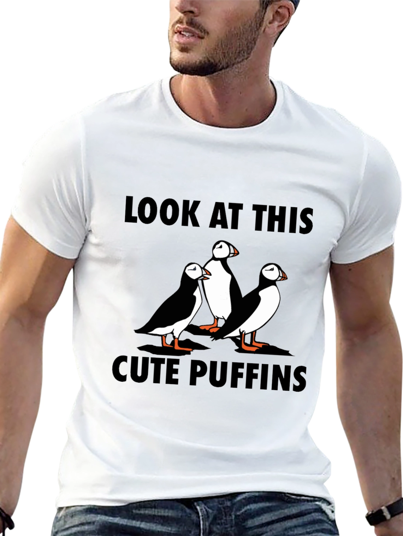 Cute Puffins Graphic Tee - Black T-Shirt
