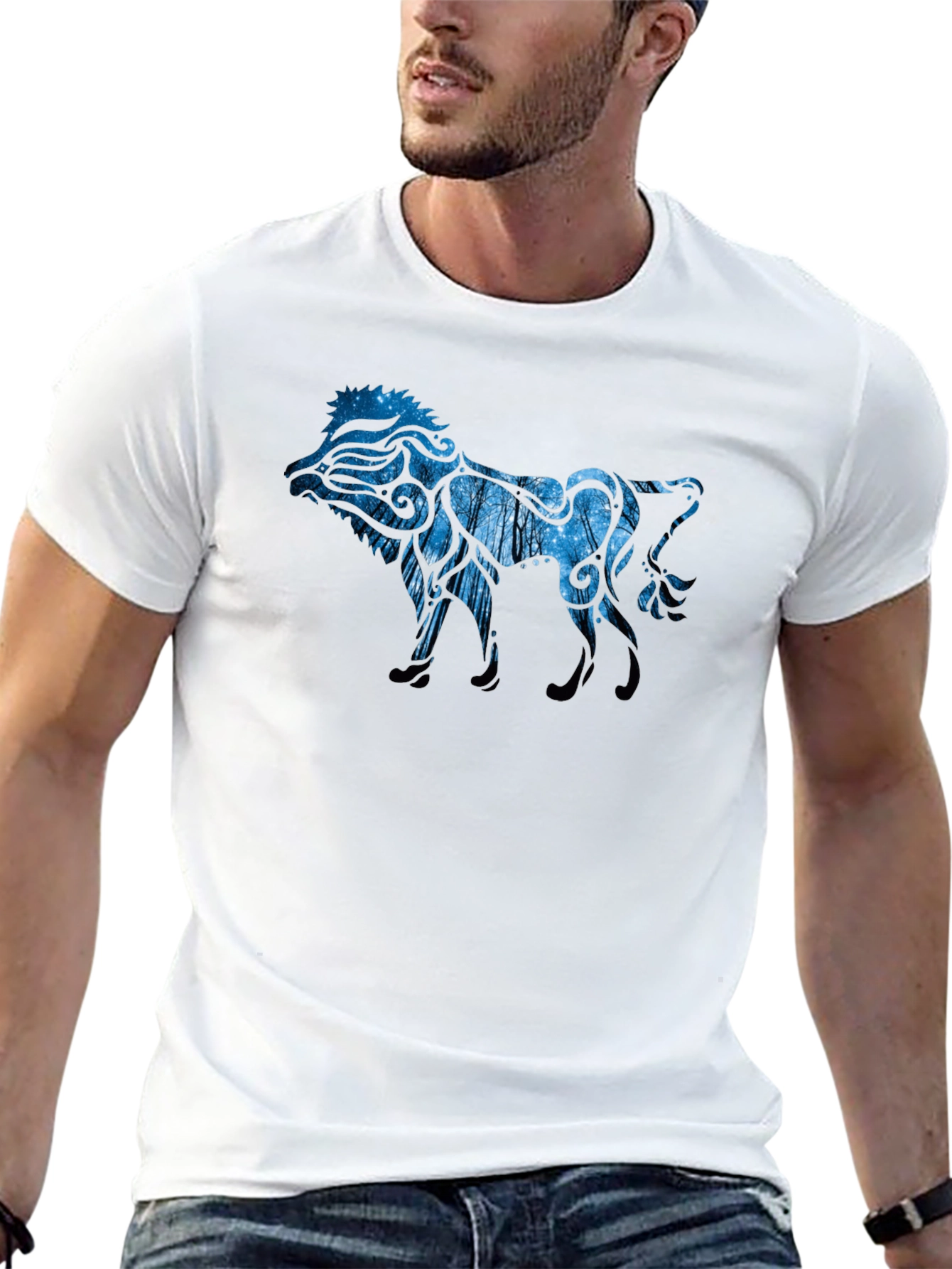 Black T-Shirt with Lion Design