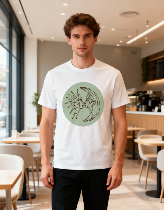 Ethereal Celestial Kiss T-Shirt with Green Circle Accent