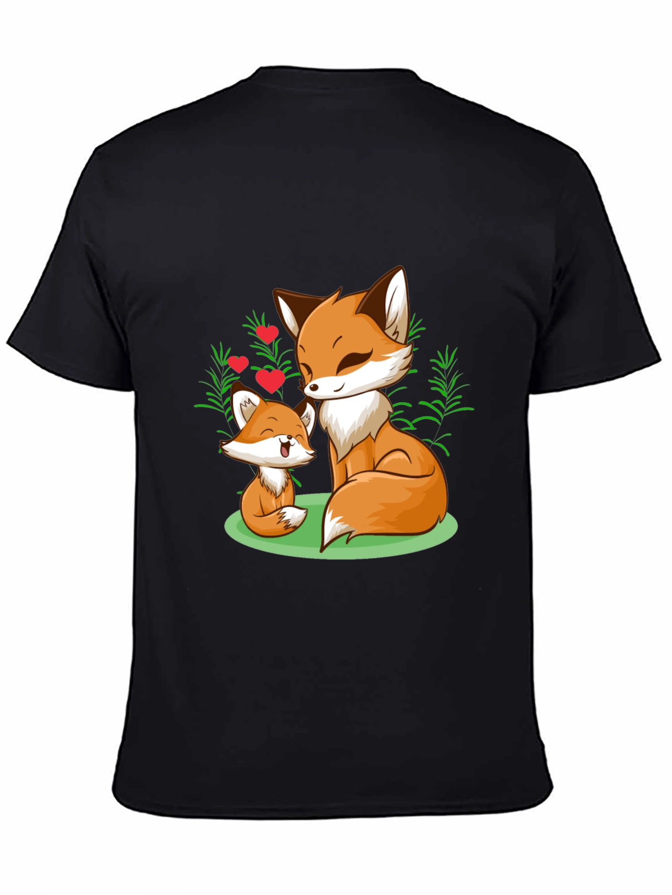 Fox Mom & Cub Graphic T-Shirt - Black