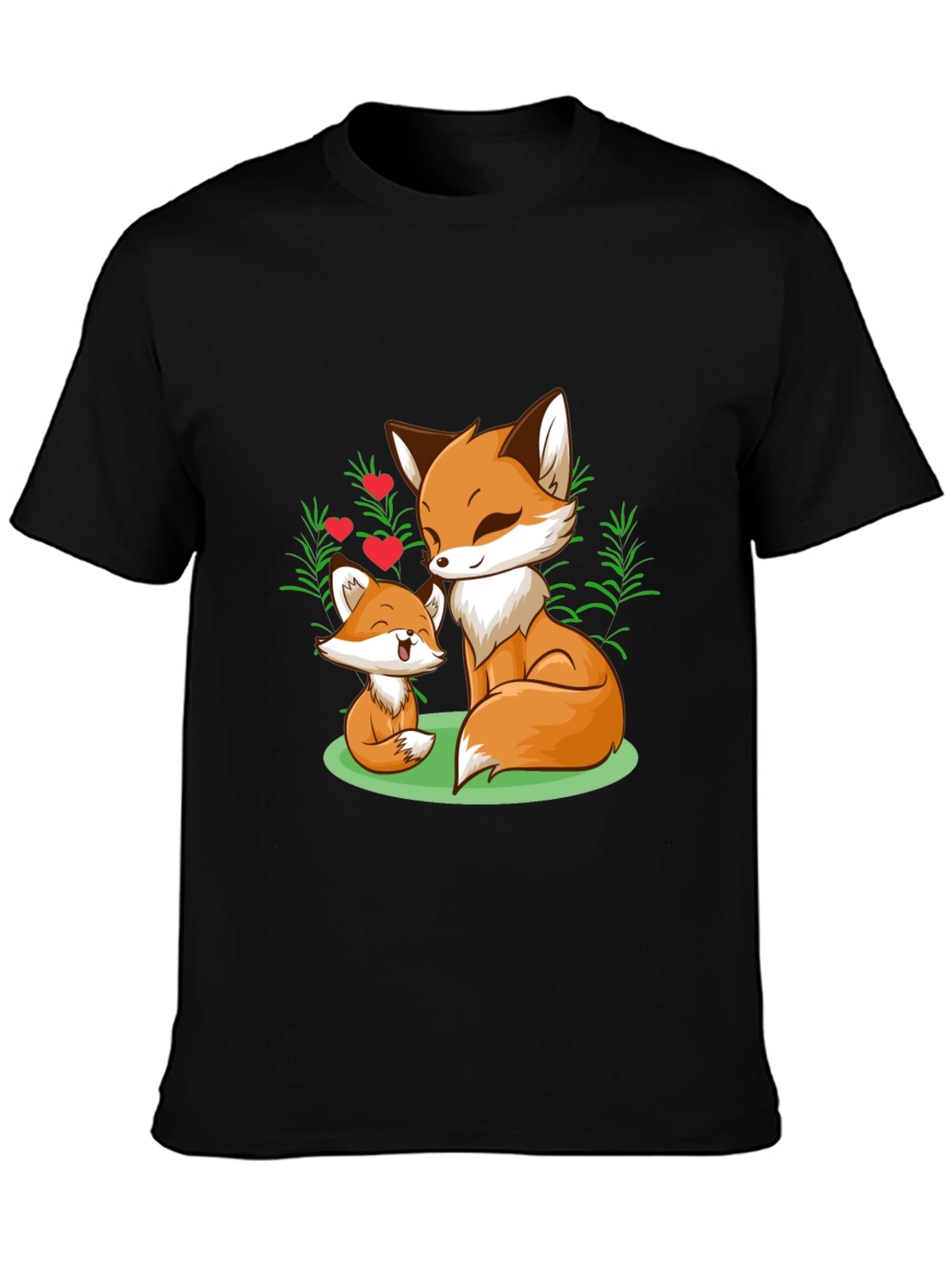 Fox Mom & Cub Graphic T-Shirt - Black